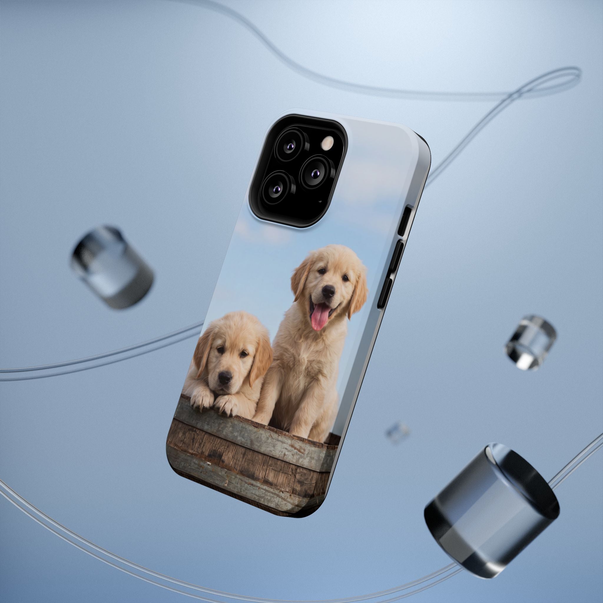 Golden Retriever Puppy Duo Phone Case — Impact-Resistant Wireless Charging Cover
