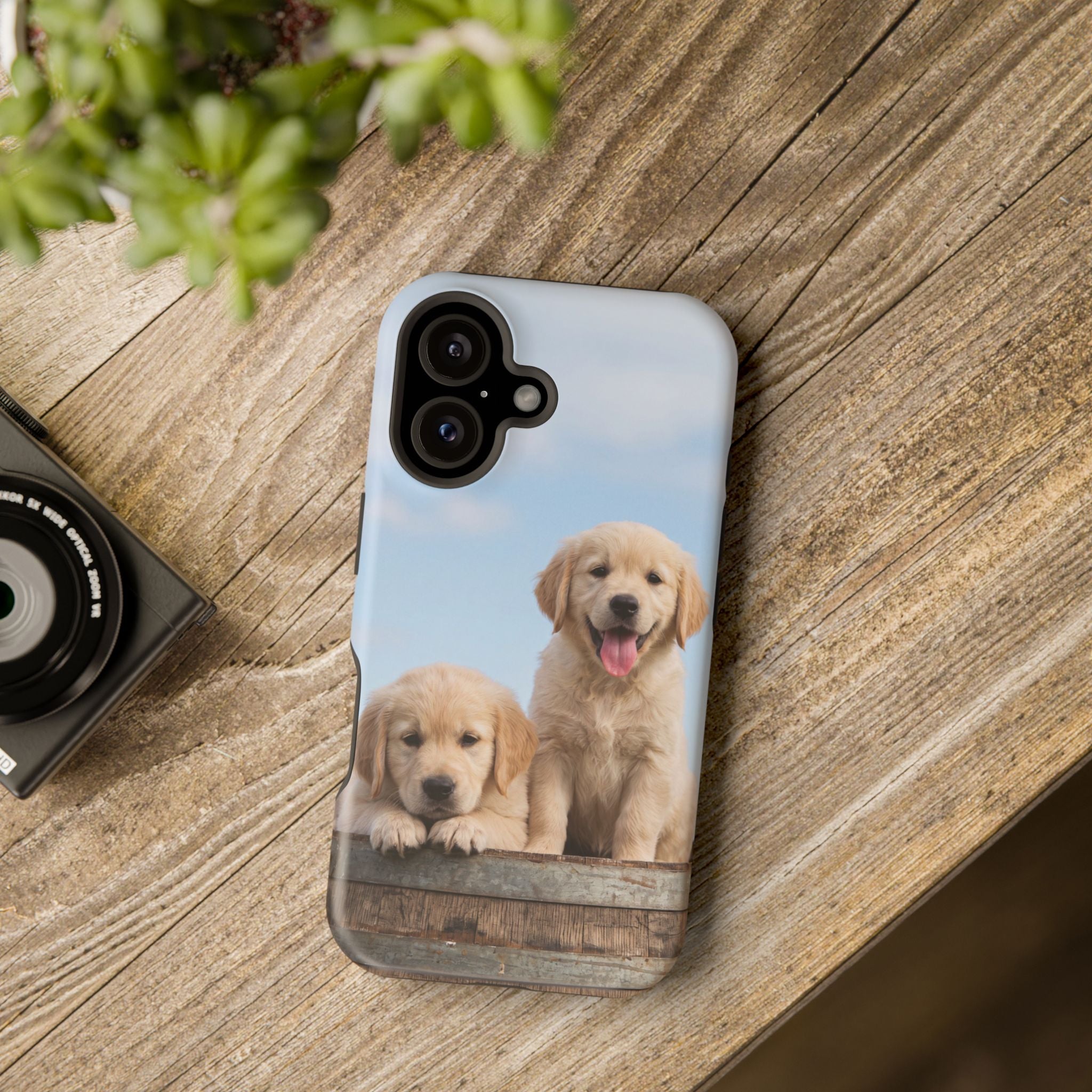 Golden Retriever Puppy Duo Phone Case — Impact-Resistant Wireless Charging Cover