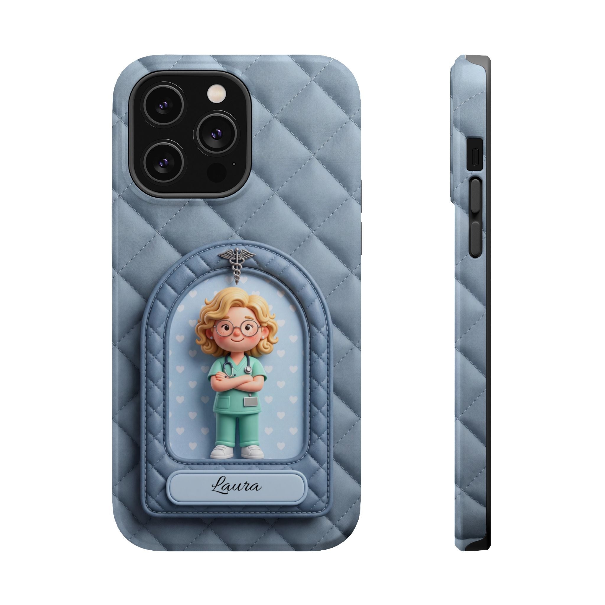 Personalized Quilted Nurse Phone Case — Wireless Charging Cover