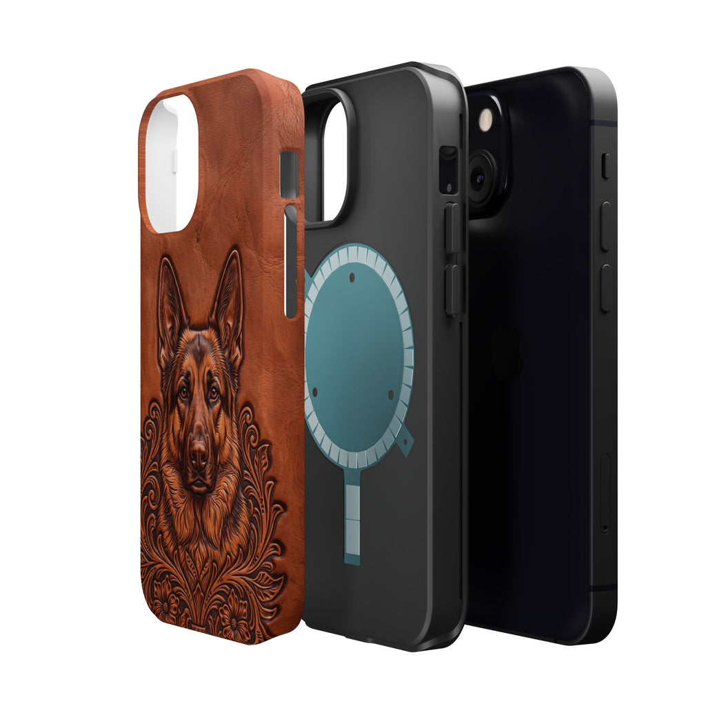 German Shepherd Phone Case | Western Tooled Art — Tough Magnetic Case with Wireless Charging
