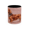 Dachshund Lover Mug | Long-Haired Wiener Dog with Plaid Bandana, Dusty Rose Watercolor Dog Gift