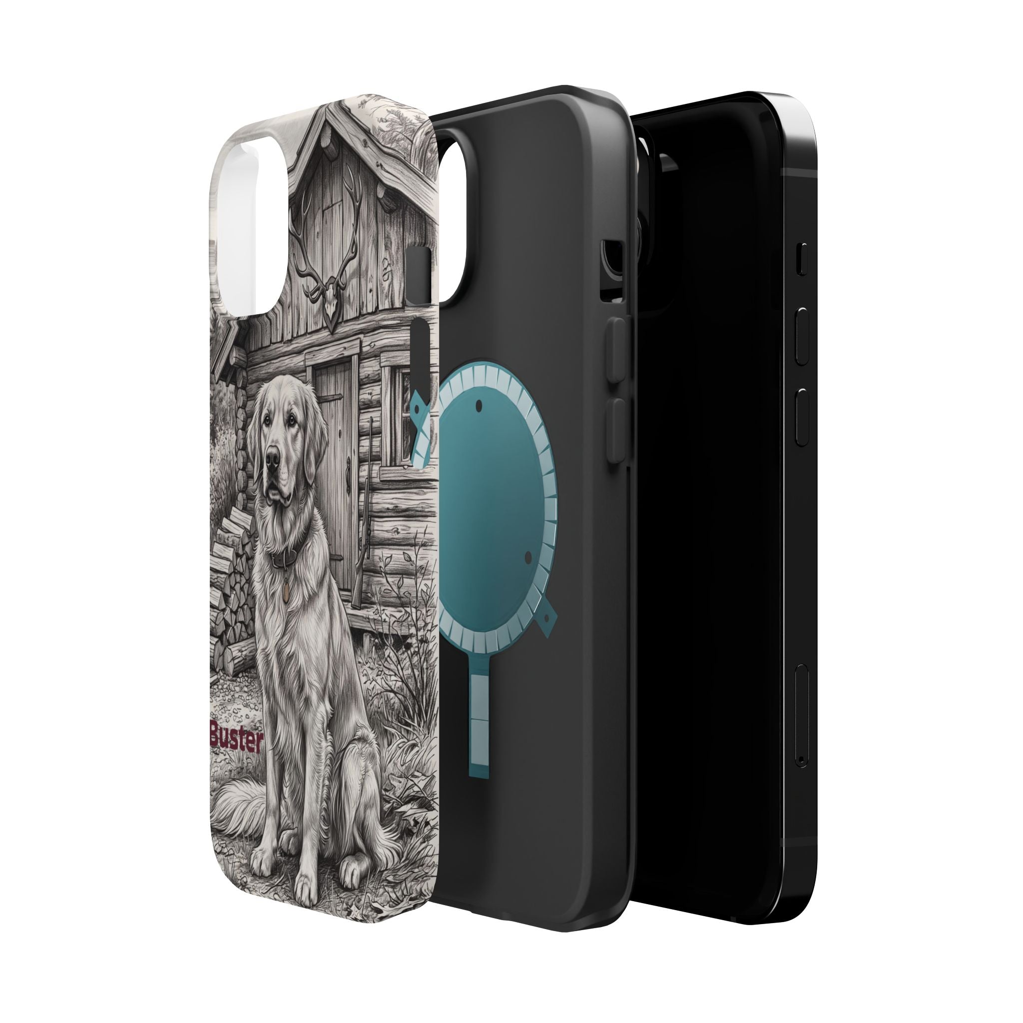 Personalized Golden Retriever Cabin Porch Phone Case — Wireless Charging Cover