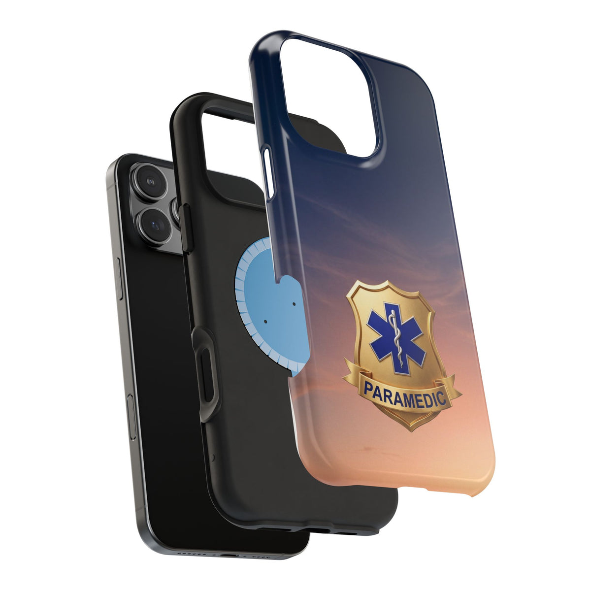 Gold Paramedic Badge Sunset Sky Phone Case — Magnetic Wireless Charging Cover