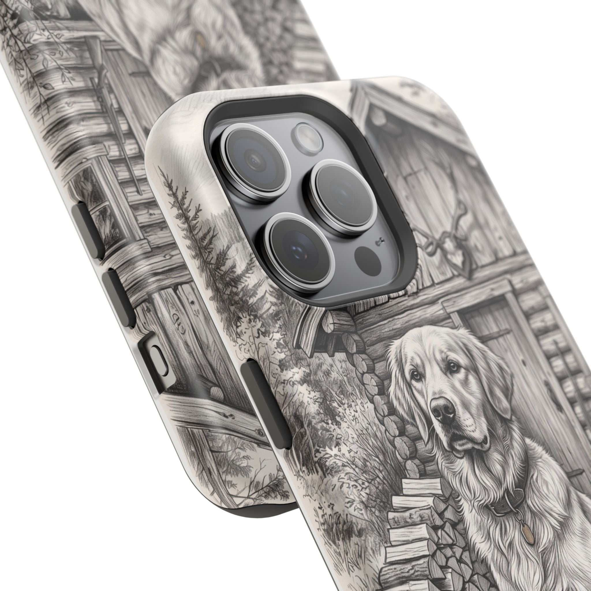 Personalized Golden Retriever Cabin Porch Phone Case — Wireless Charging Cover