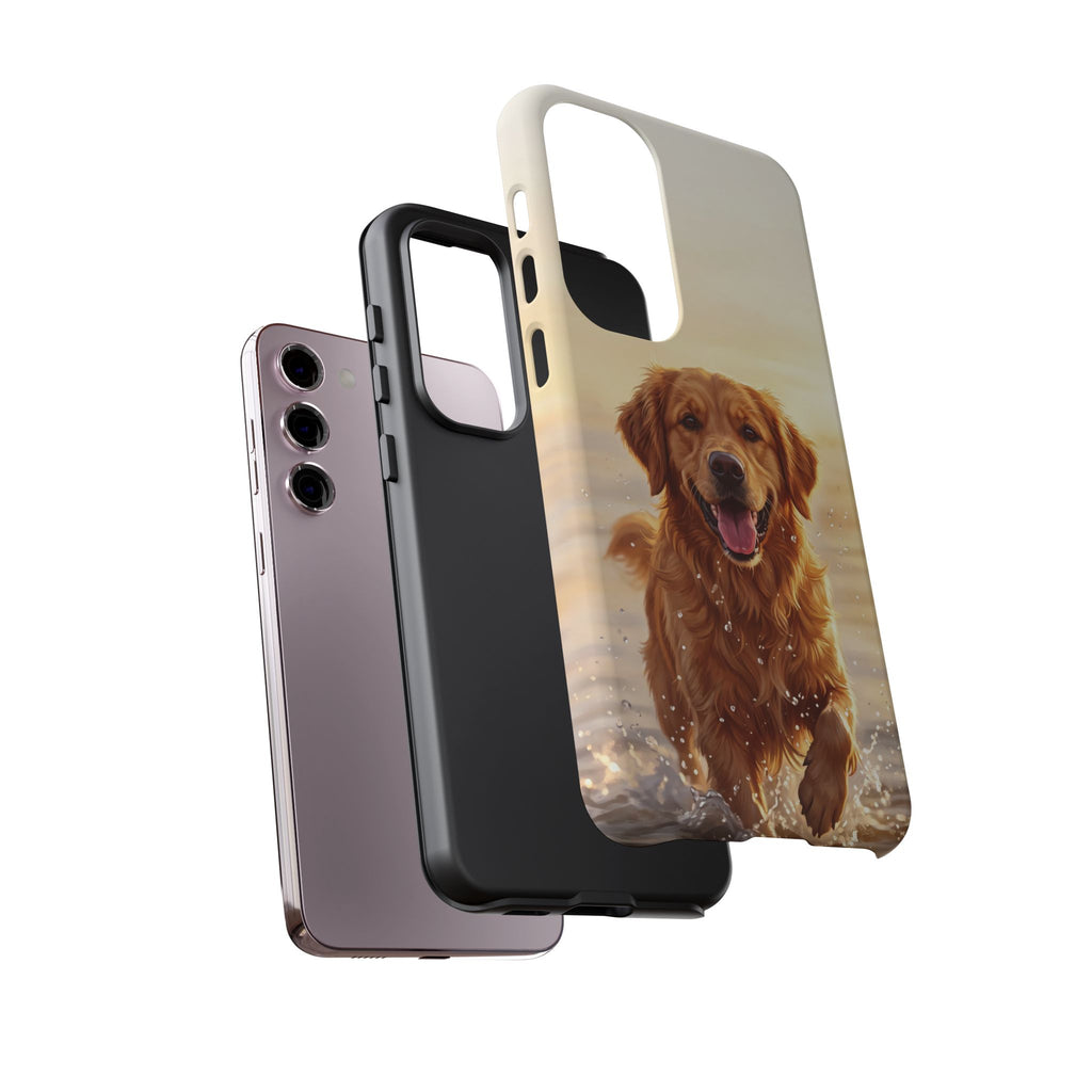 Golden Retriever Splashing in Water Phone Case | Joyful Dog at Golden Hour | iPhone & Samsung