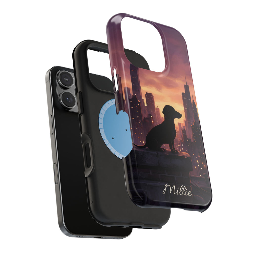 Personalized Dachshund City Skyline Phone Case — Wireless Charging Cover
