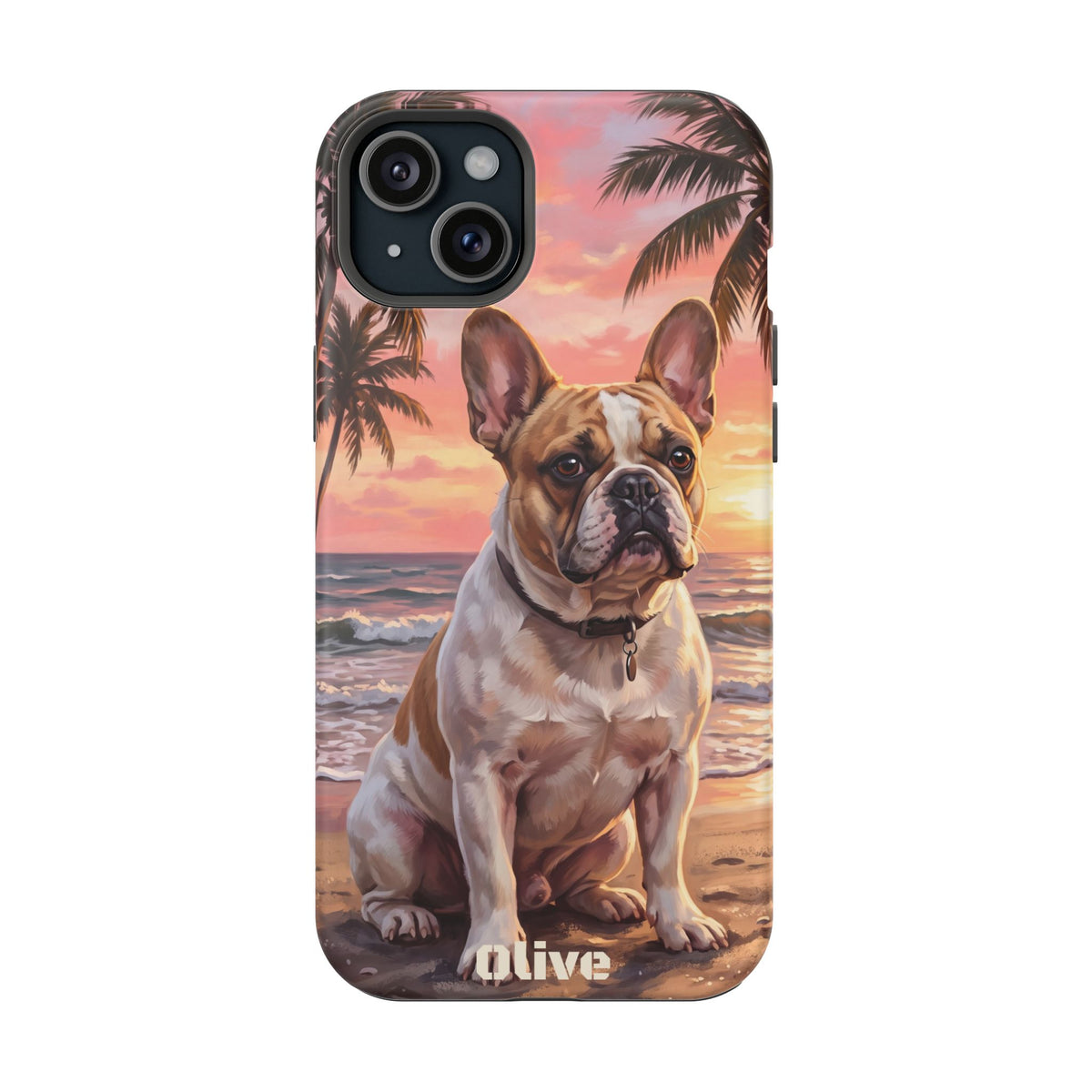 Personalized French Bulldog Beach Portrait Phone Case — Wireless Charging Cover