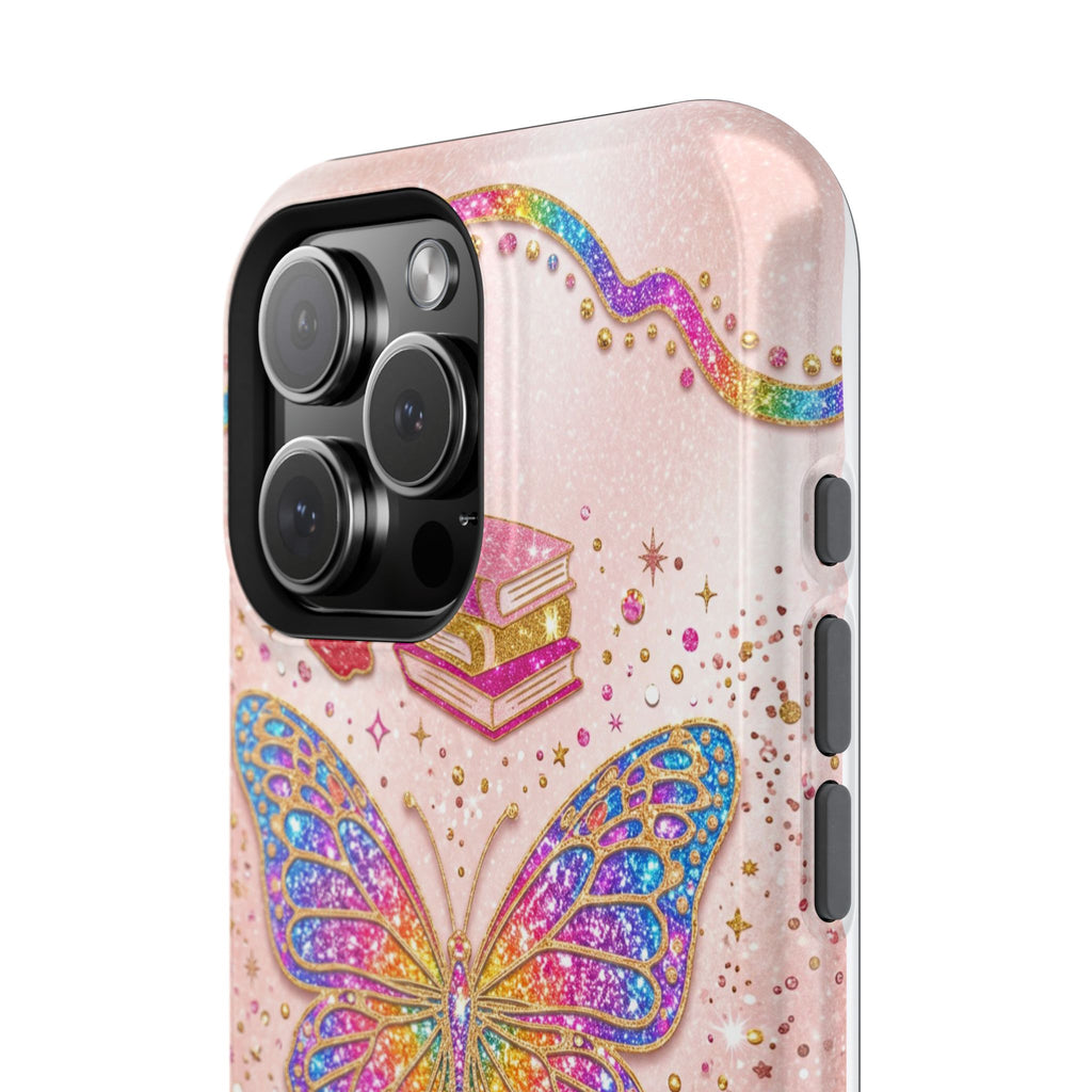 Blush Glitter Butterfly Personalized Teacher Phone Case — Wireless Charging Cover