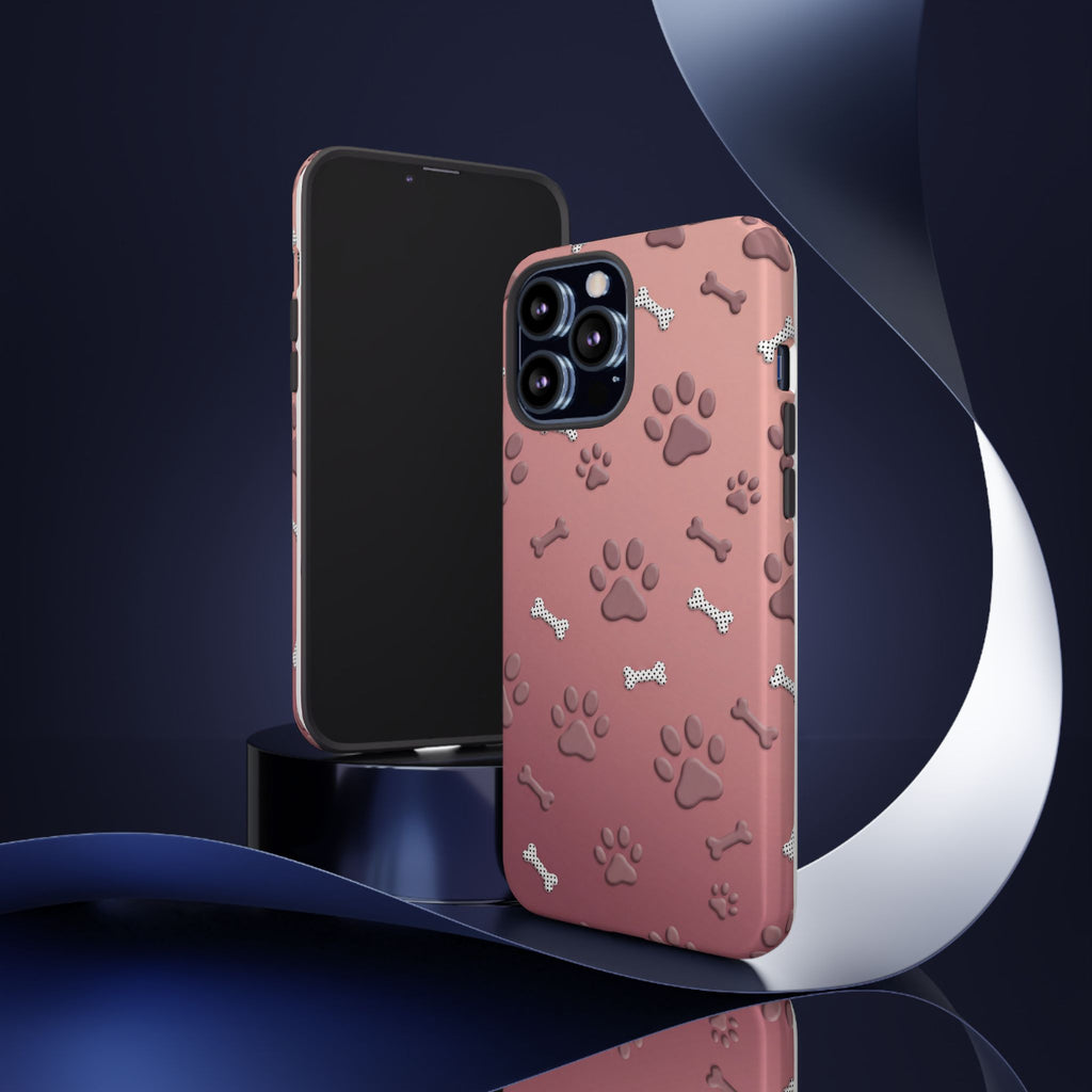 iPhone & Samsung Phone Case | Paw Print & Bone  | Dusty Rose Pattern Case for Frenchie Lovers