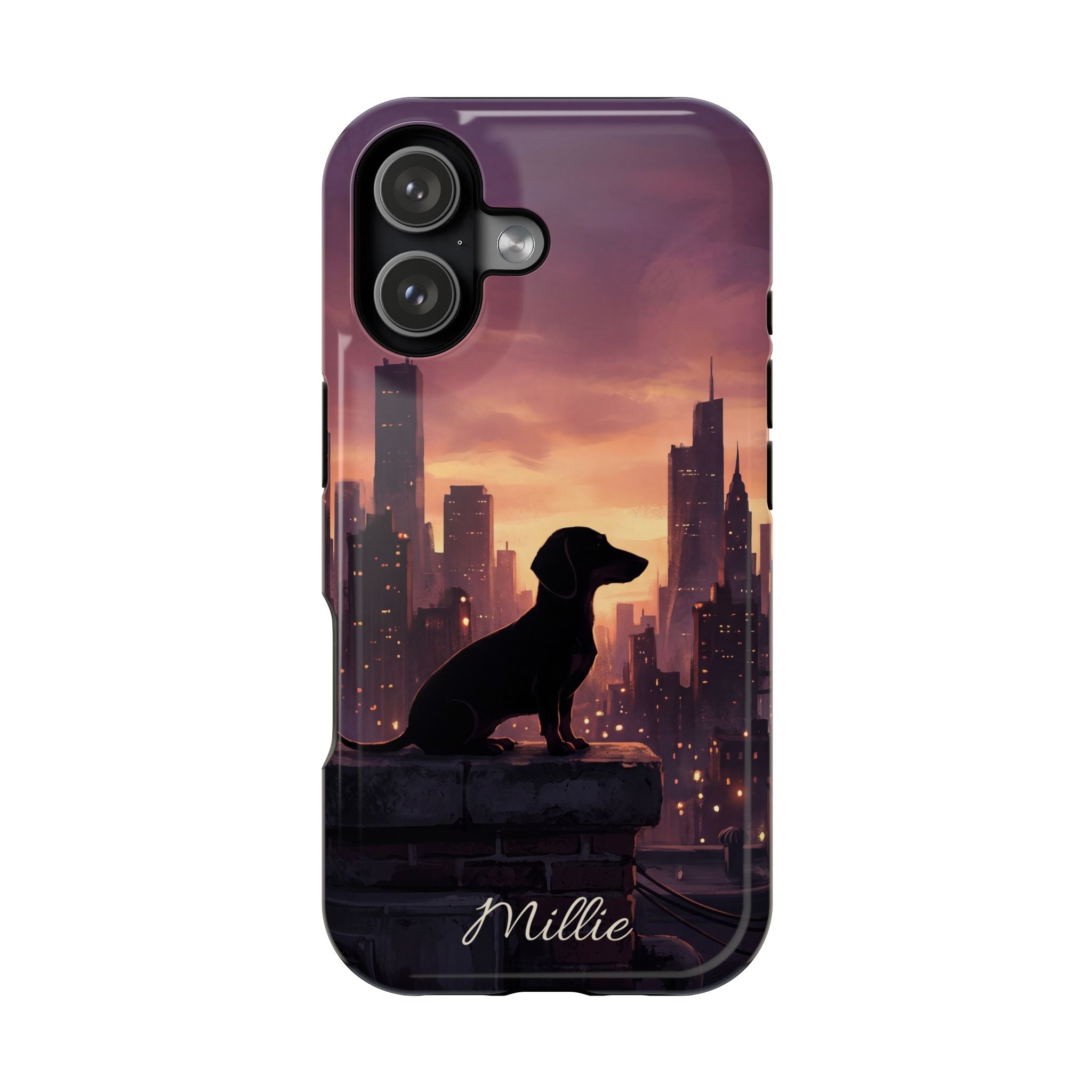Personalized Dachshund City Skyline Phone Case — Wireless Charging Cover