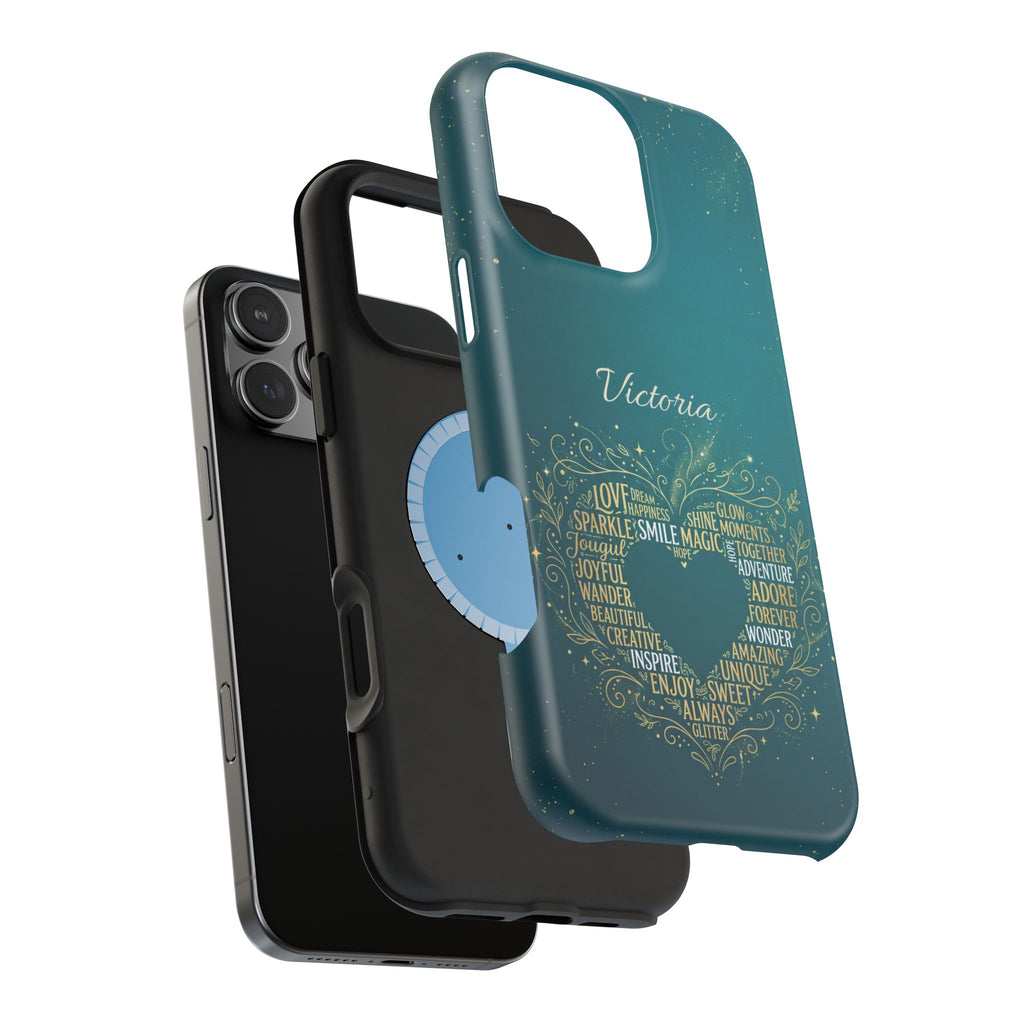Personalized Teacher Heart Word Art Phone Case — Impact-Resistant Wireless Charging Cover