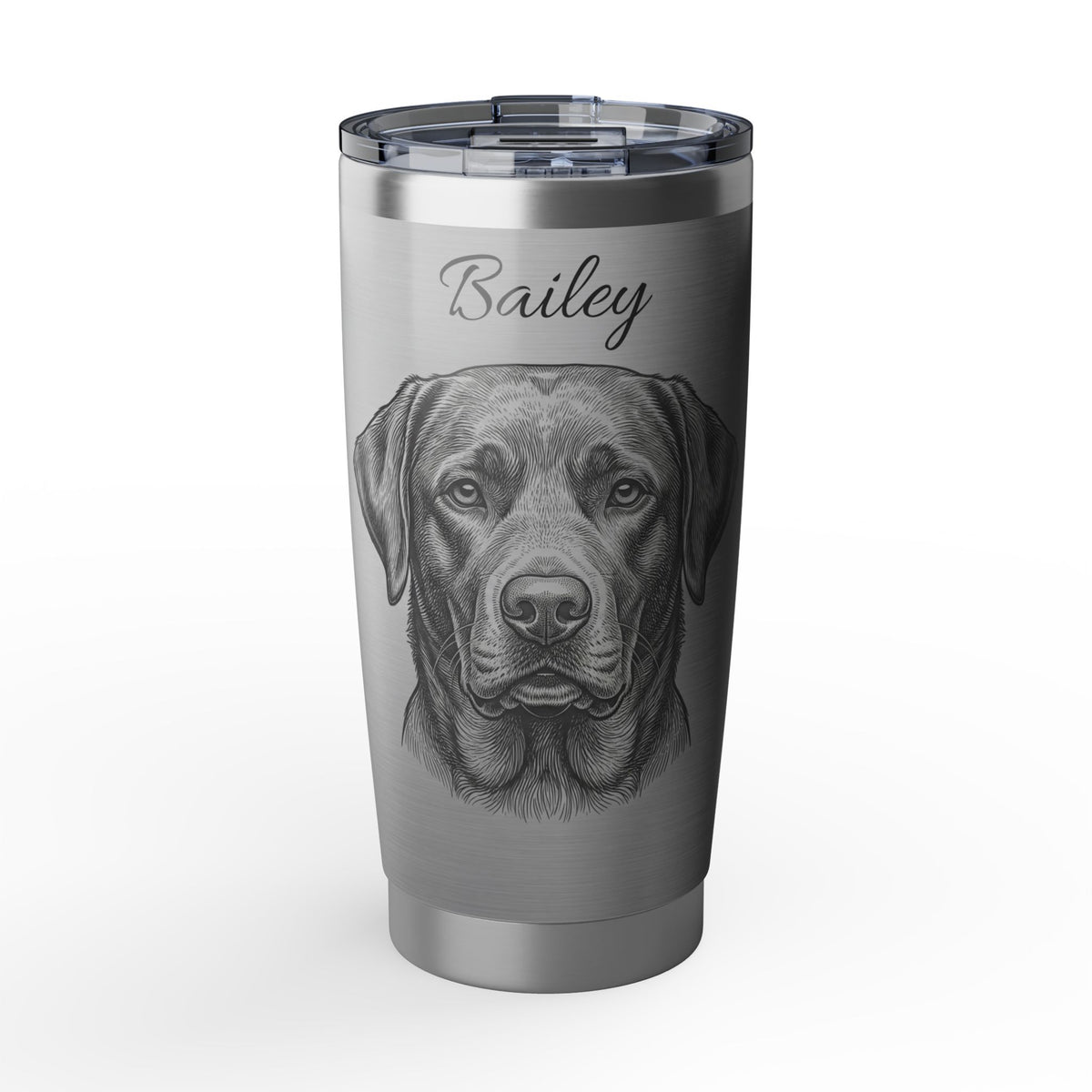 Labrador Personalized Tumbler | Etched Silver Art — 20 oz Stainless Travel Mug