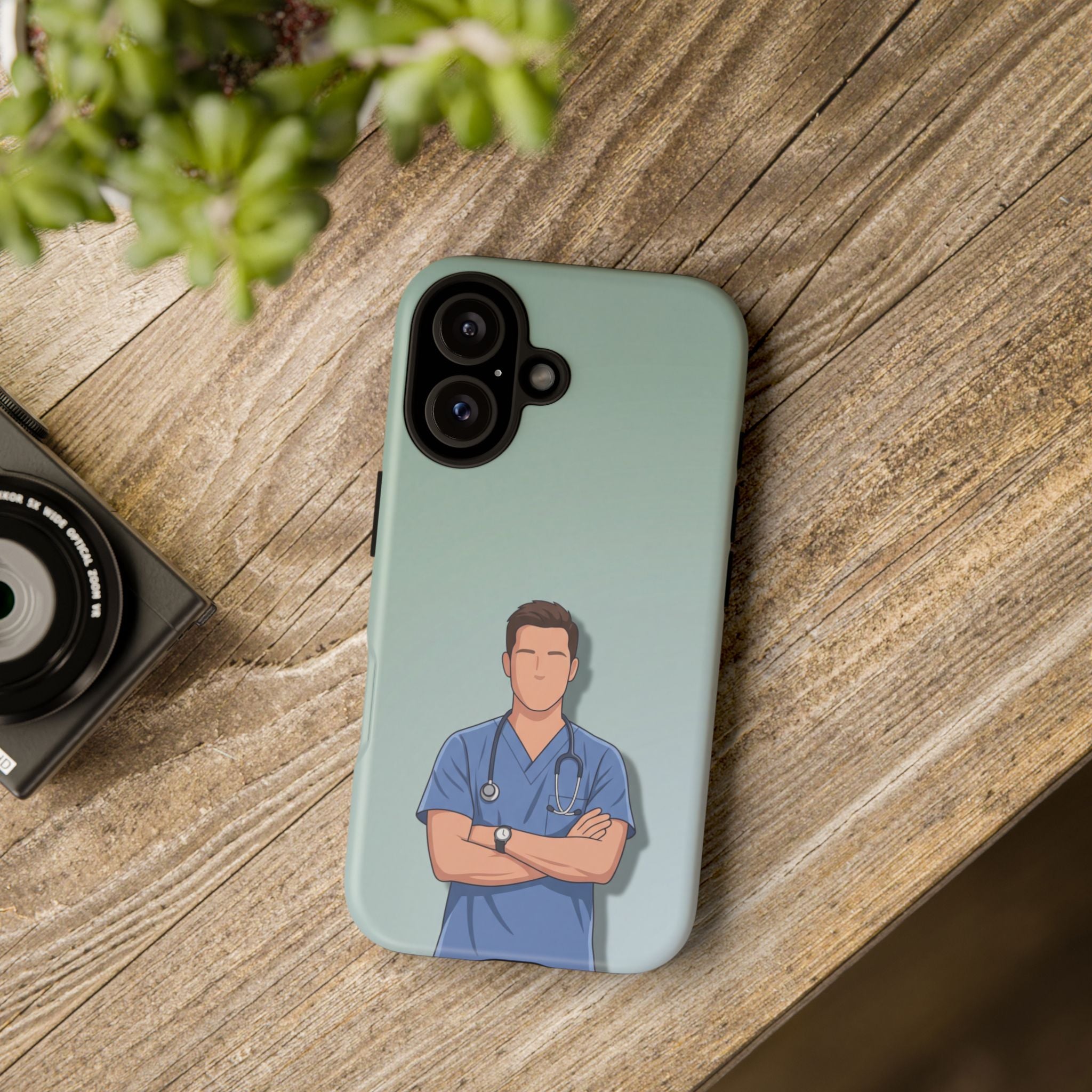 Male Nurse Phone Case | Confident Nurse in Blue Scrubs Illustration | iPhone & Samsung