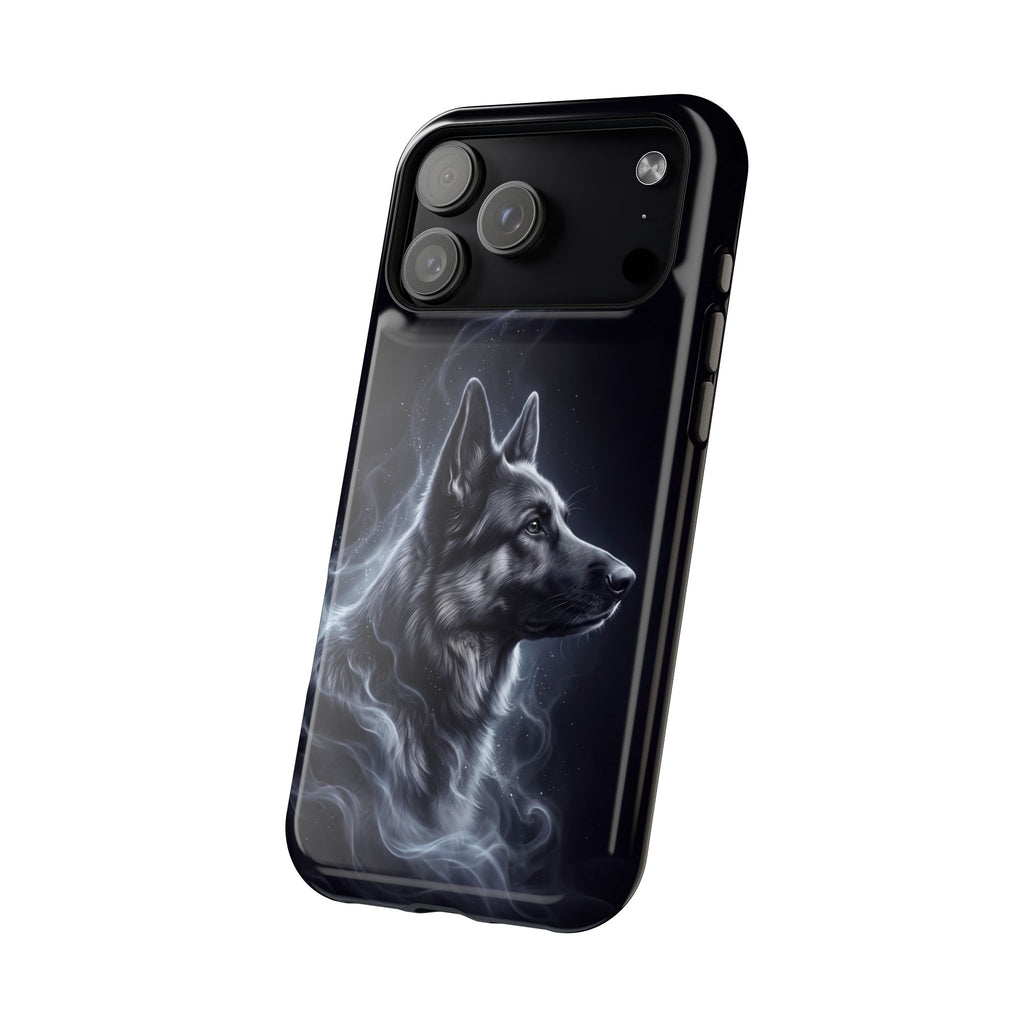 German Shepherd Phone Case | Silver Moonlight Mist Art — Tough Magnetic Case with Wireless Charging