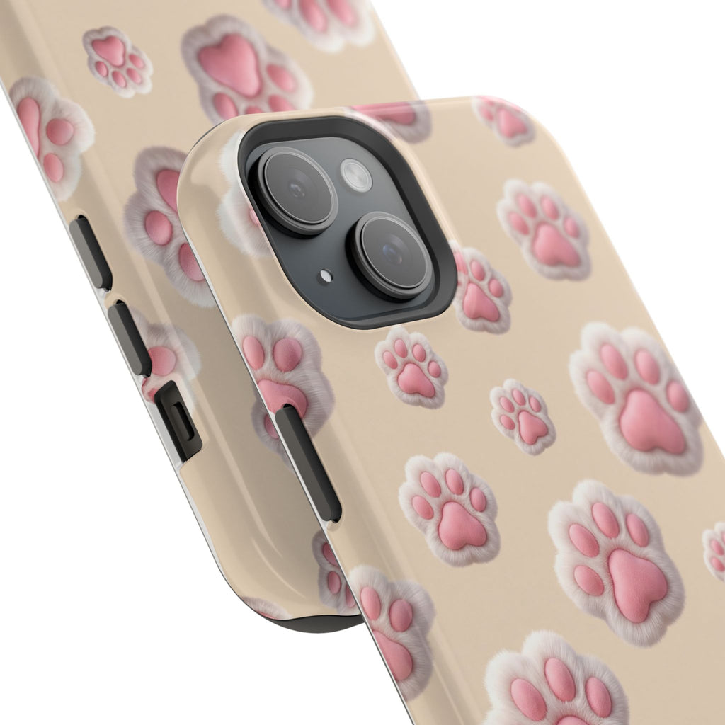 Pink Paw Print Phone Case — Impact-Resistant Wireless Charging Cover