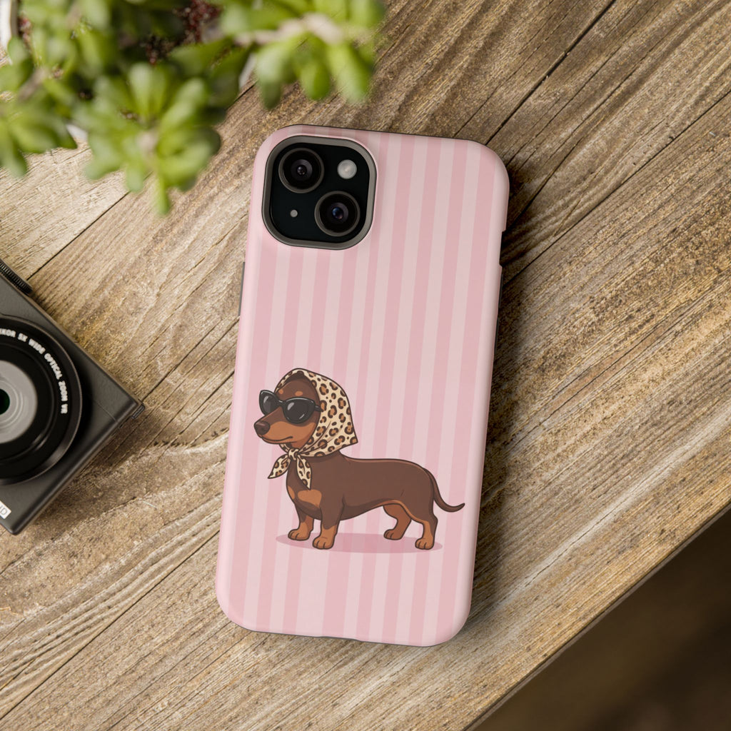 Preppy Dachshund Phone Case — Impact-Resistant Wireless Charging Cover