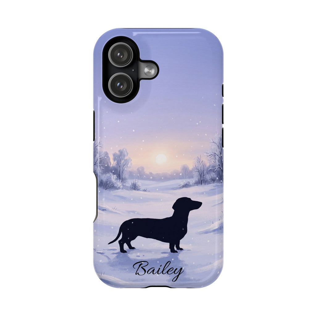 Personalized Dachshund Winter Snow Phone Case — Wireless Charging Cover