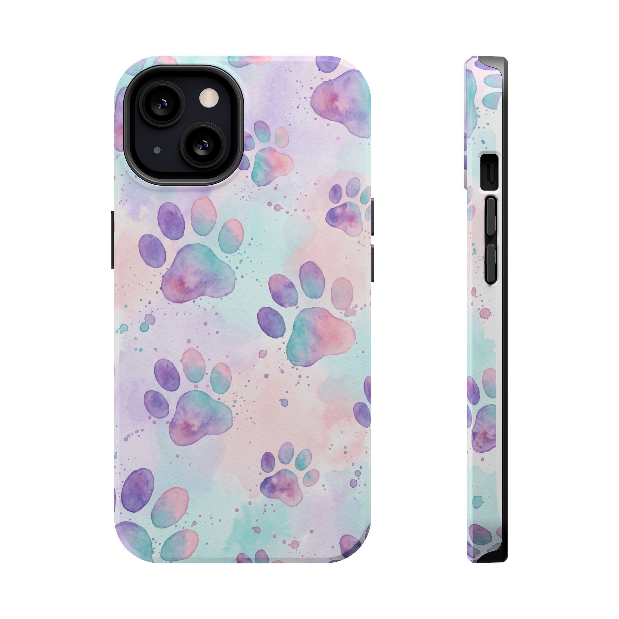 Watercolor Paw Print Phone Case — Impact-Resistant Wireless Charging Cover