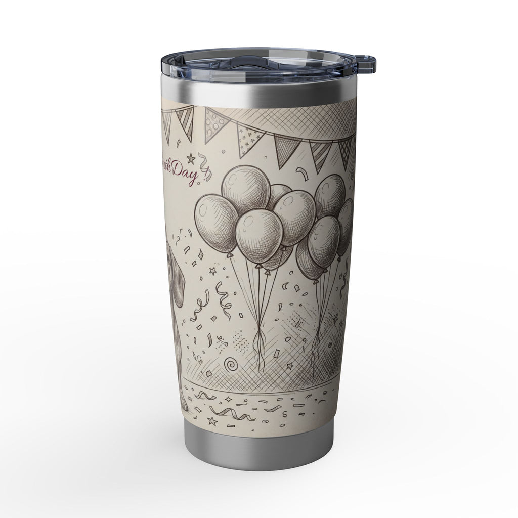 Birthday Dachshund Stainless Tumbler — 20 oz Personalized Travel Mug with Party Design