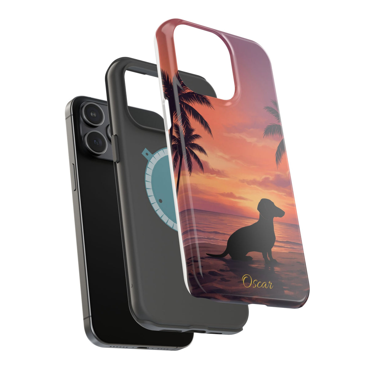 Personalized Dachshund Tropical Beach Sunset Phone Case — Wireless Charging Cover