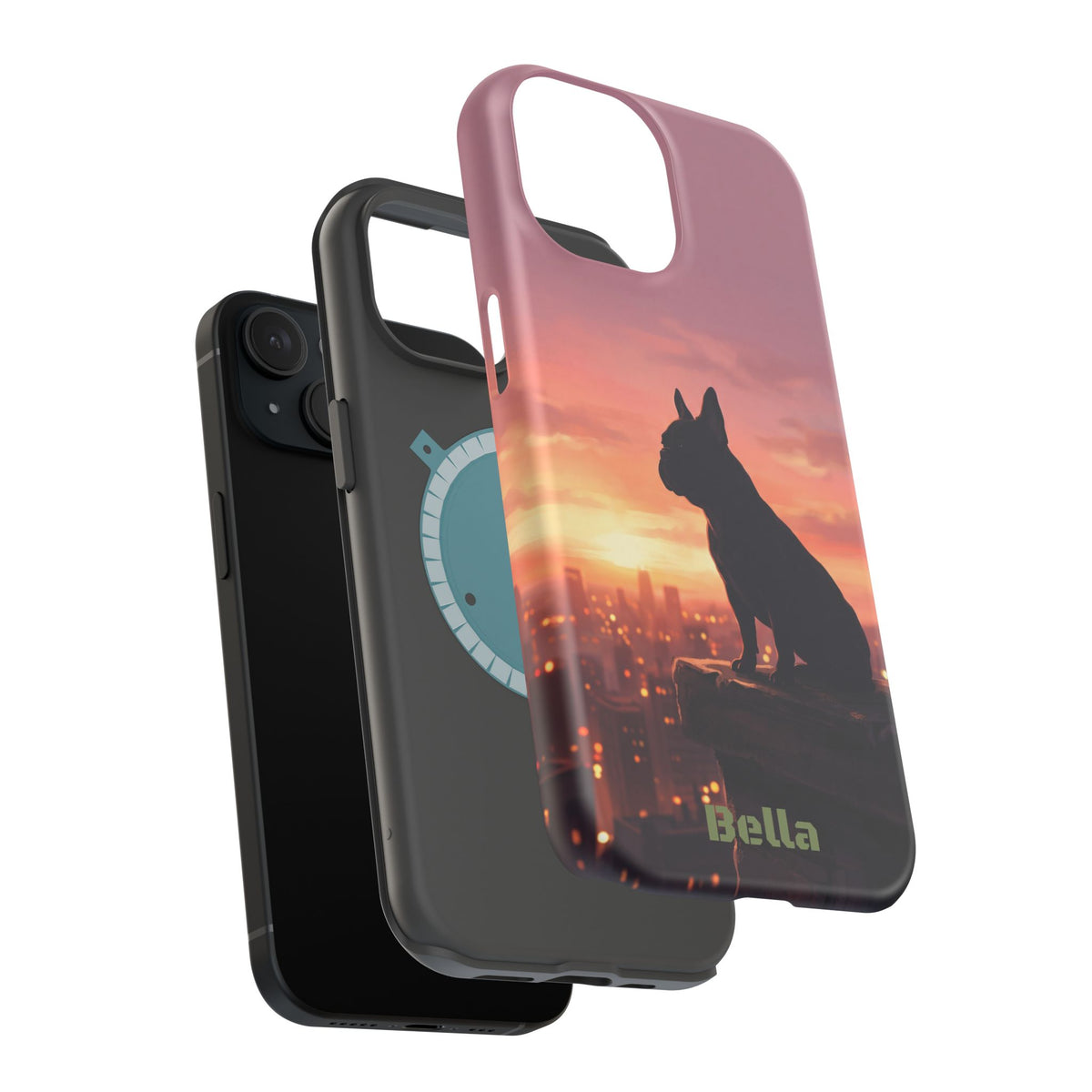 Personalized French Bulldog City Skyline Sunset Phone Case — Wireless Charging Cover