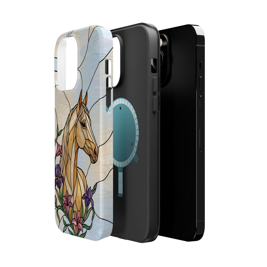 Floral Stained Glass Horse Phone Case — Tough Magnetic Case with Wireless Charging