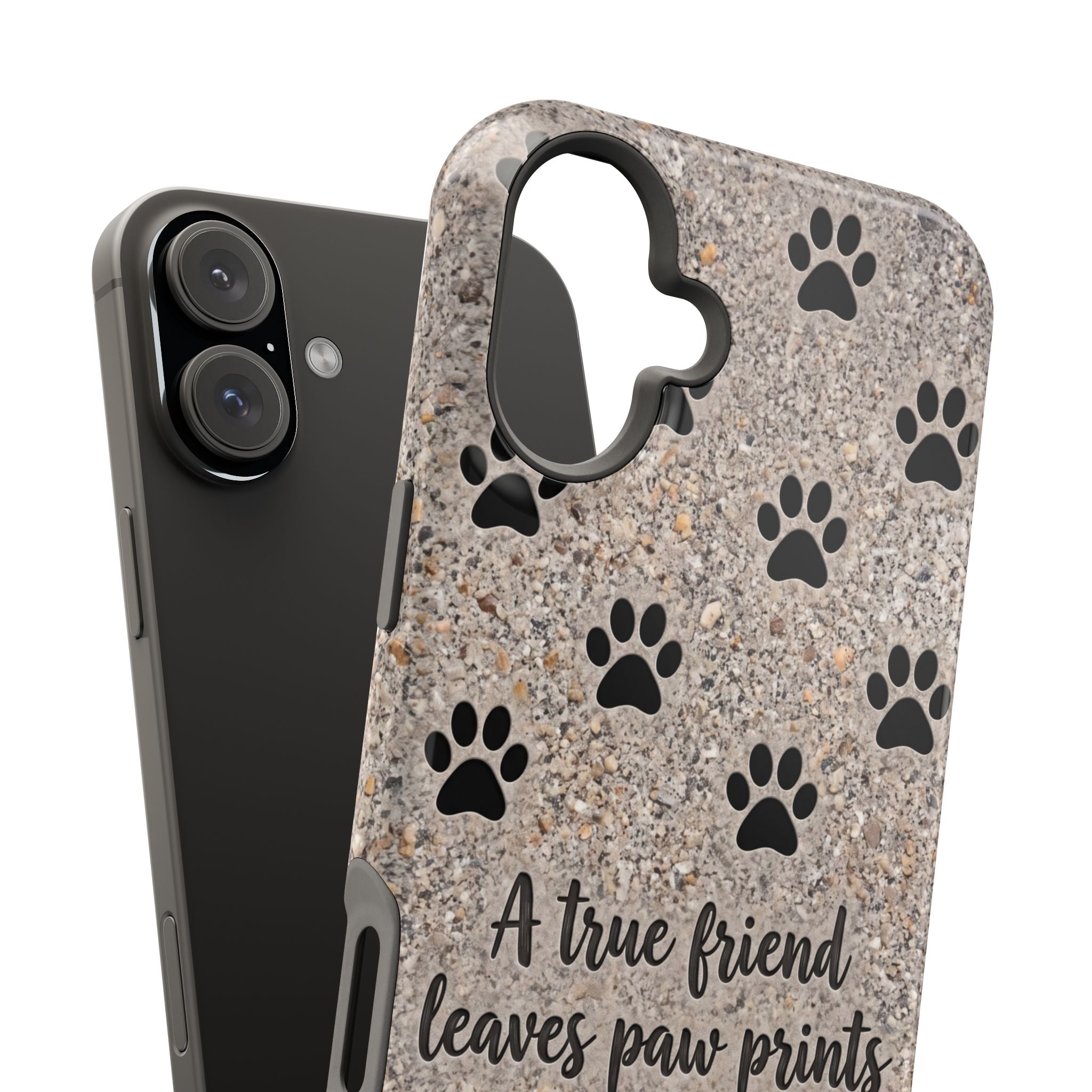 "A True Friend Leaves Paw Prints On Your Heart" Phone Case | Sentimental Stone-Texture Dog Paw Print Case | iPhone & Samsung