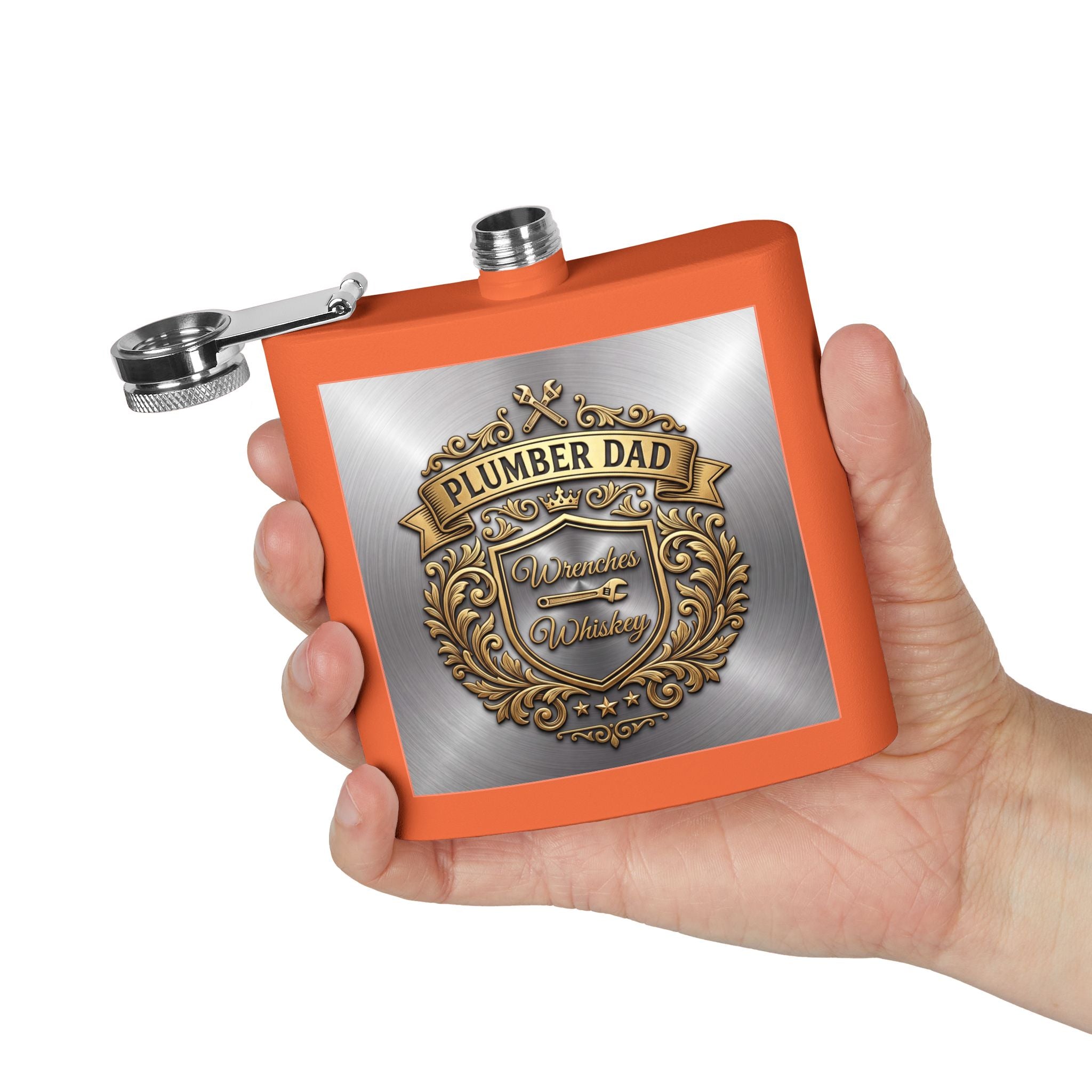 Flask — "Plumber Dad: Wrenches & Whiskey" 6oz Stainless Steel Hip Flask