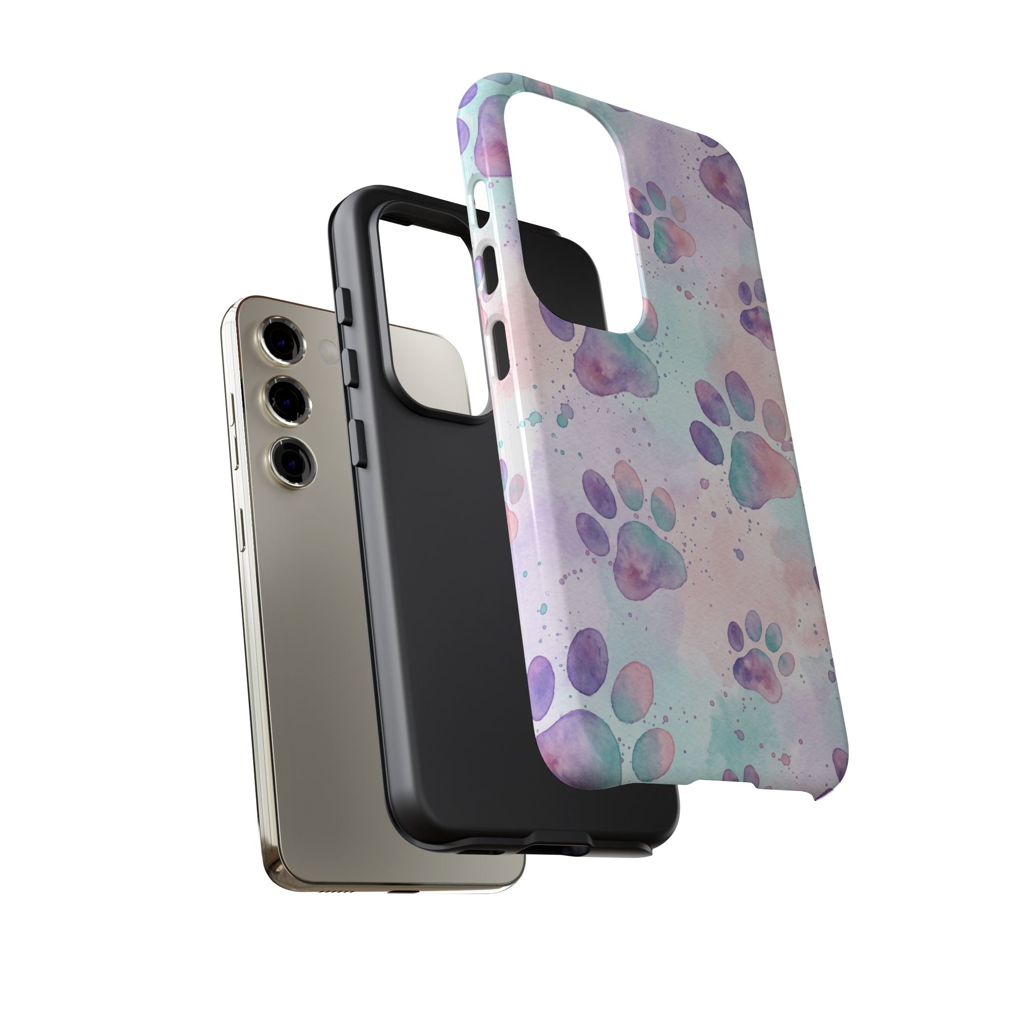 Watercolor Paw Print Phone Case | Pastel Purple, Teal & Pink Artistic Pattern | Samsung & iPhone
