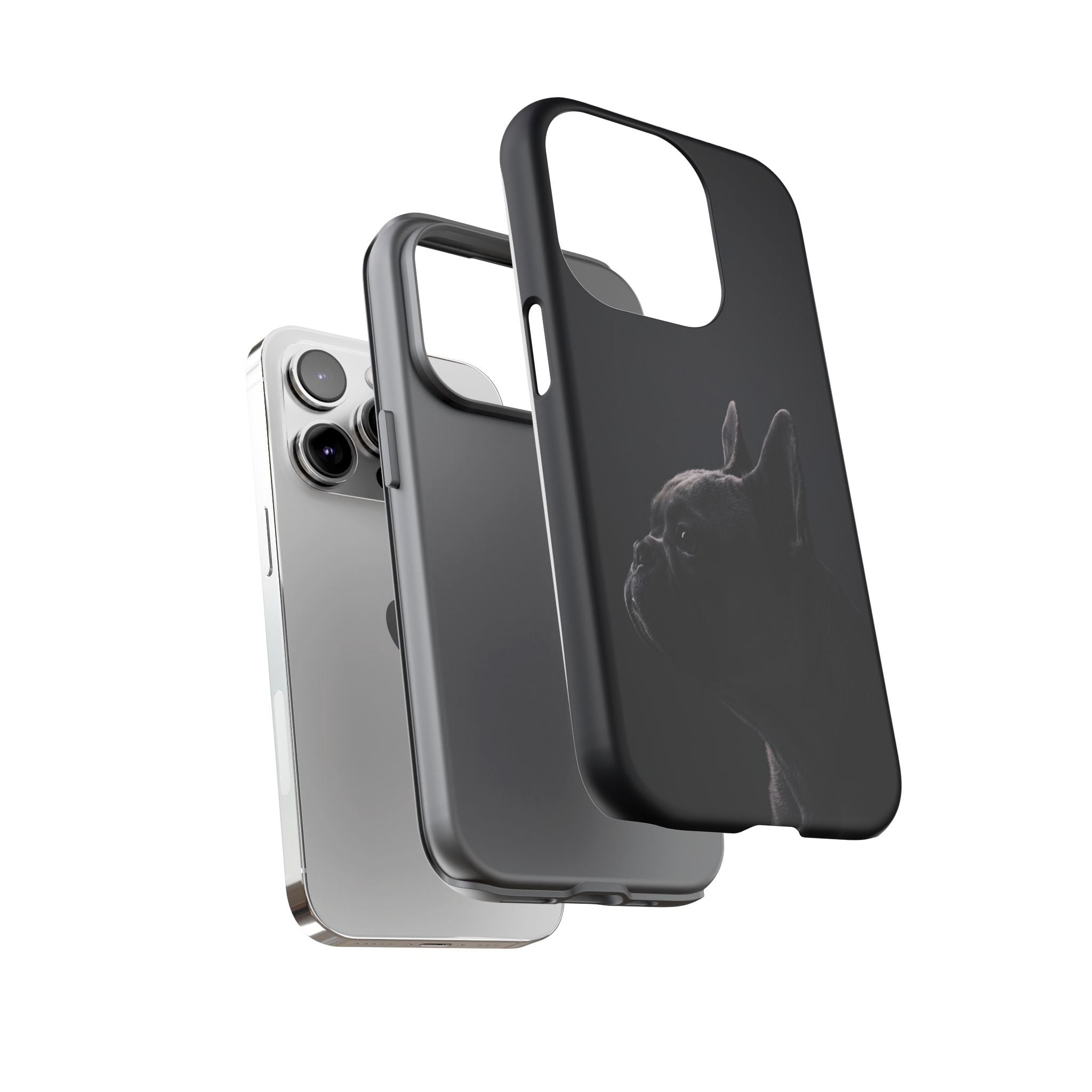 Silhouette French Bulldog Phone Case | Minimalist Black-on-Black Frenchie Profile | iPhone & Samsung