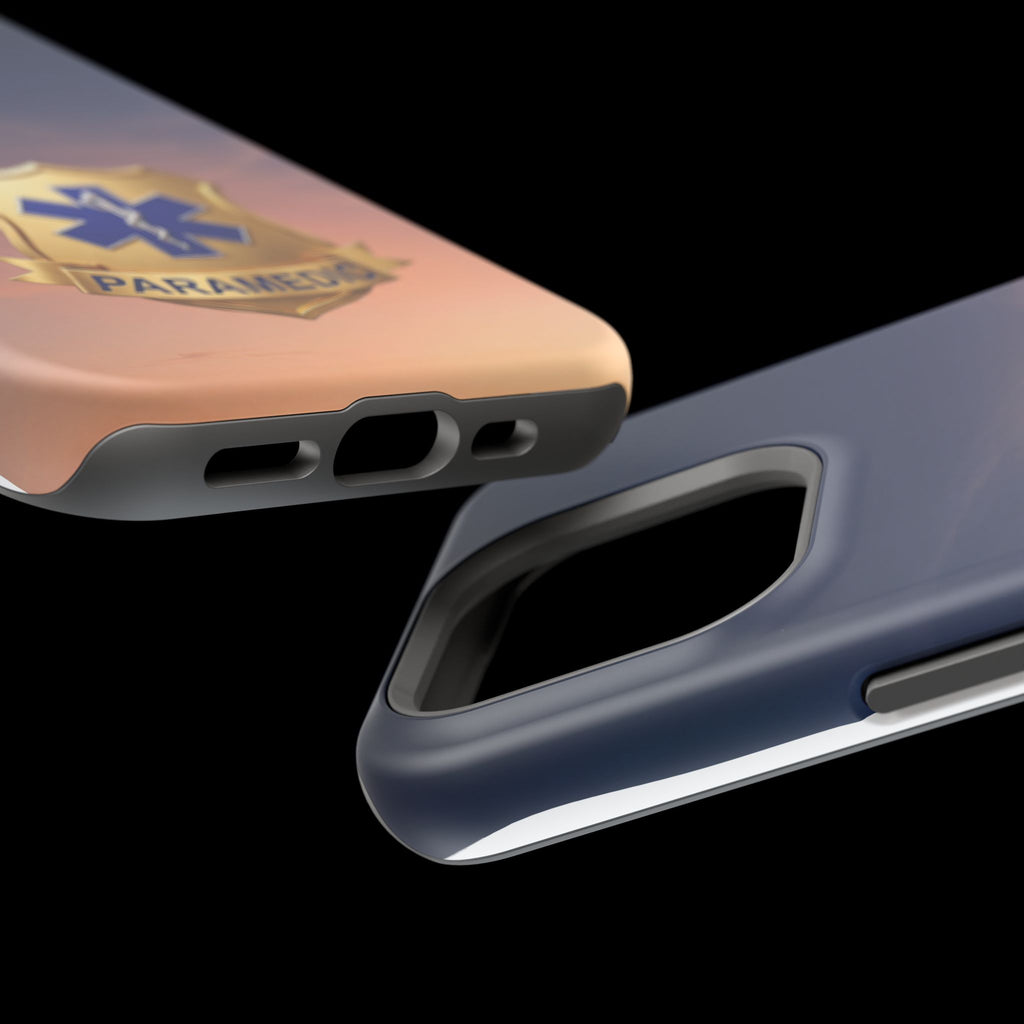 Gold Paramedic Badge Sunset Sky Phone Case — Magnetic Wireless Charging Cover