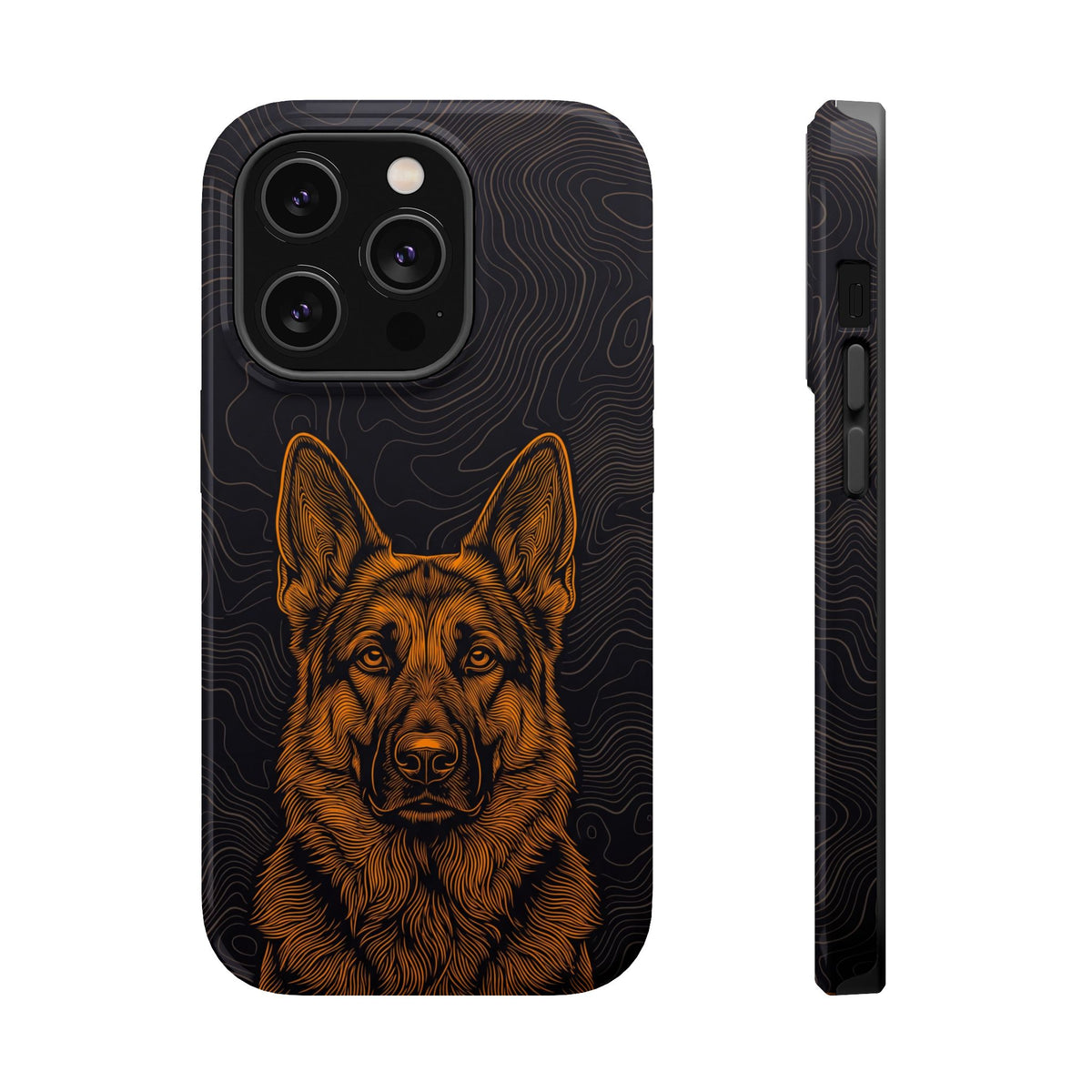 German Shepherd Phone Case | Topographic Line Art — Tough Magnetic Case with Wireless Charging