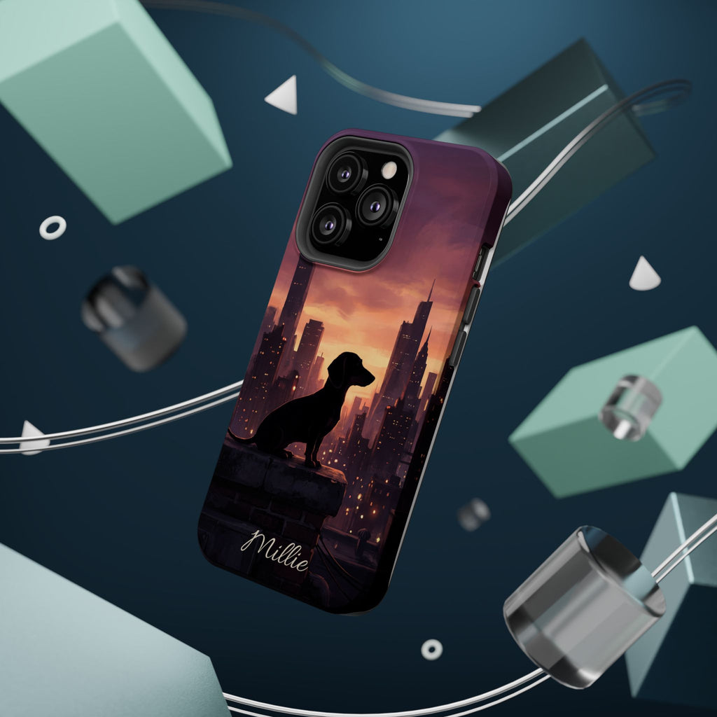 Personalized Dachshund City Skyline Phone Case — Wireless Charging Cover