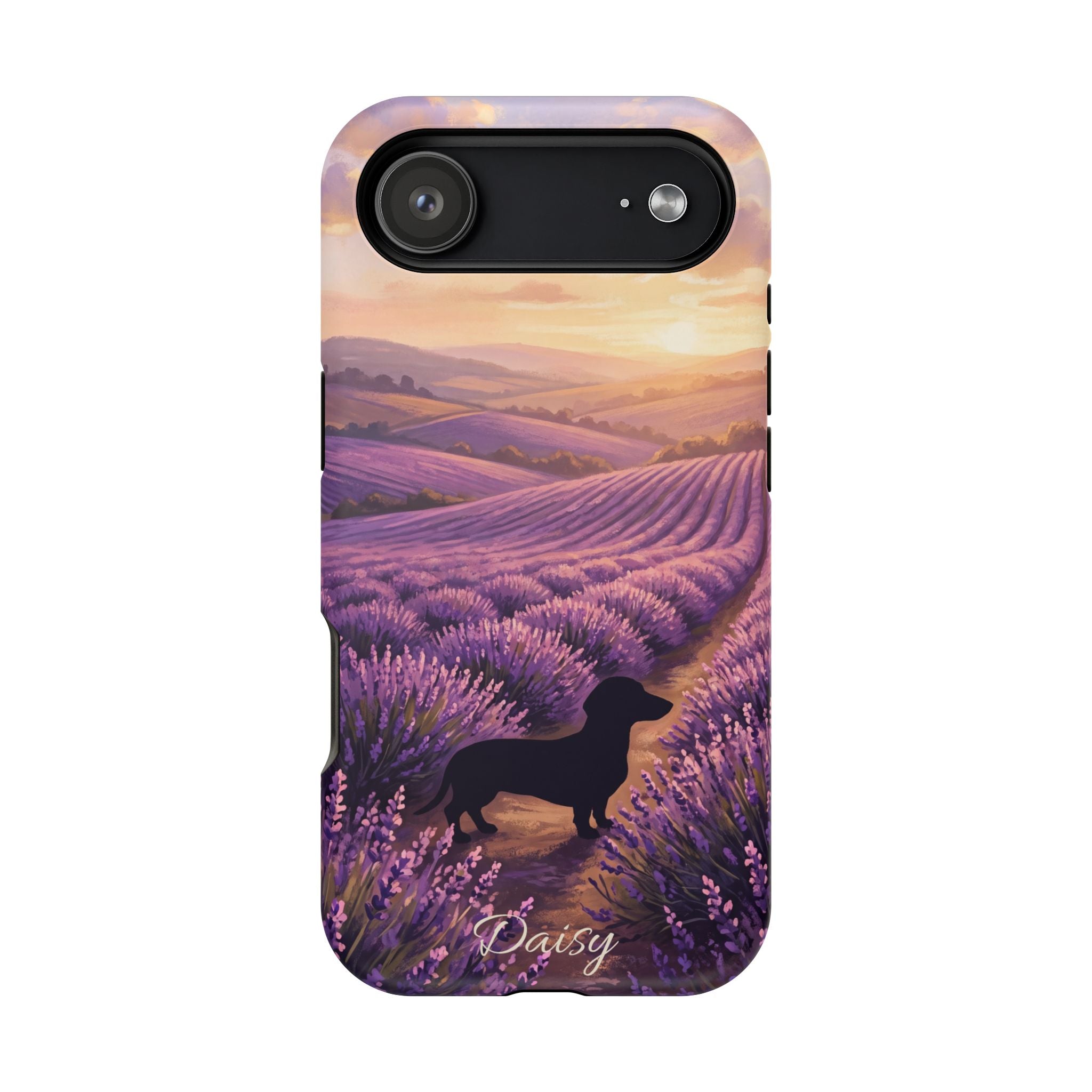 Personalized Dachshund Lavender Field Phone Case — Wireless Charging Cover