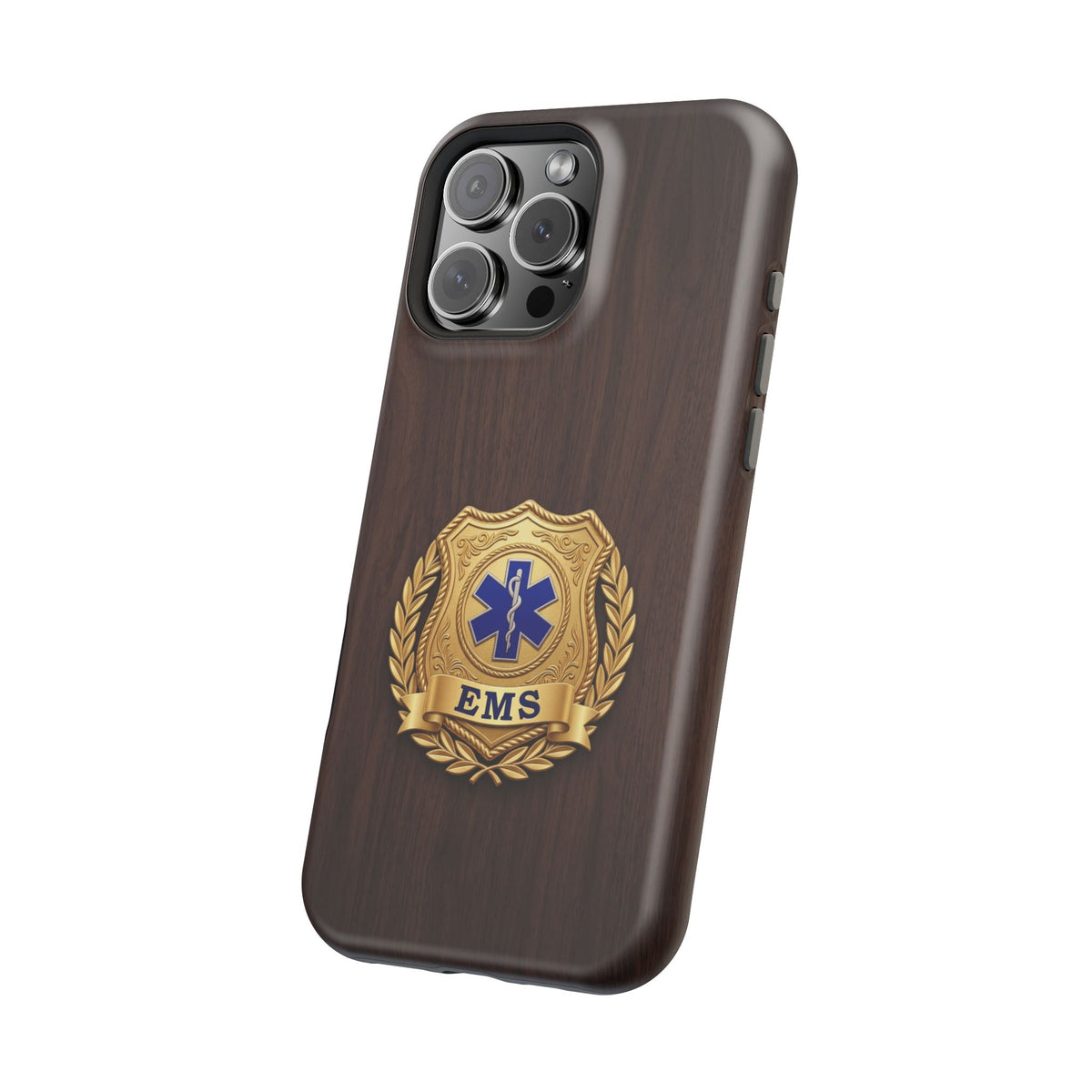 Gold EMS Laurel Badge Wood Phone Case — Magnetic Wireless Charging Cover