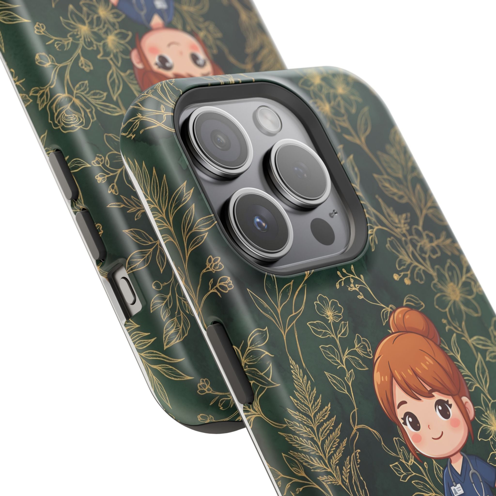 Personalized Nurse Botanical Phone Case — Impact-Resistant Wireless Charging Cover
