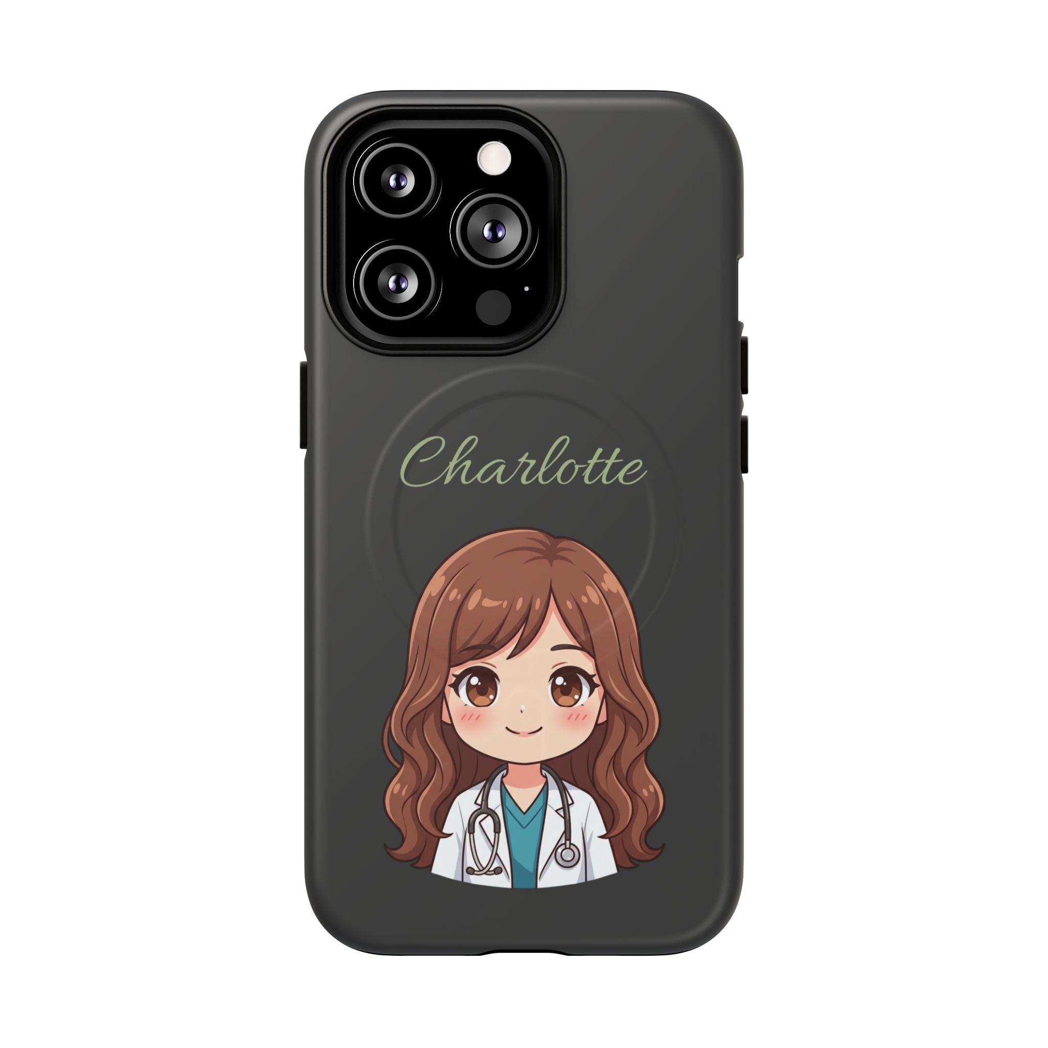 Personalized Tough Magnetic Phone Case | With Custom Name – Cute Illustrated Nurse Character Case for iPhones