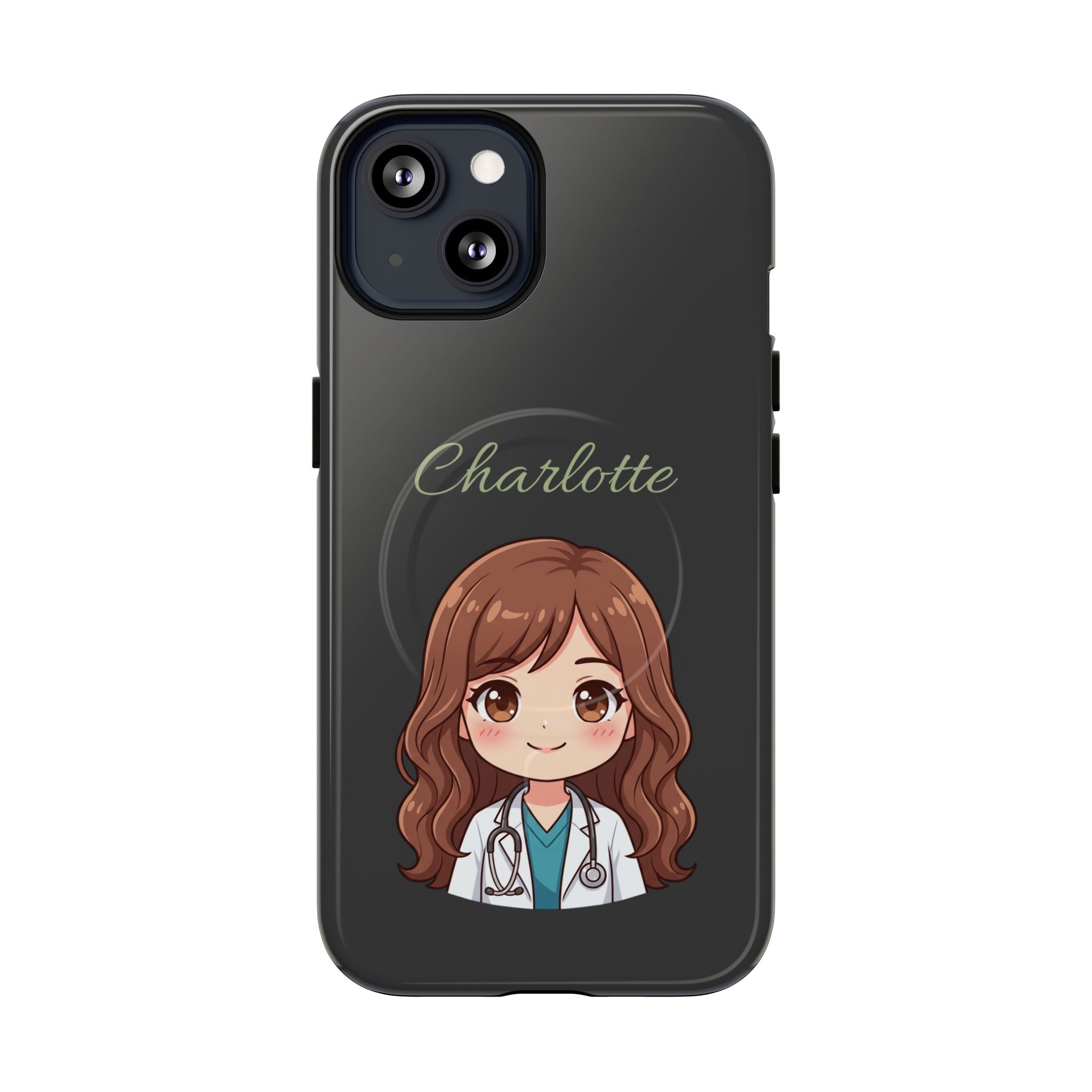 Personalized Tough Magnetic Phone Case | With Custom Name – Cute Illustrated Nurse Character Case for iPhones