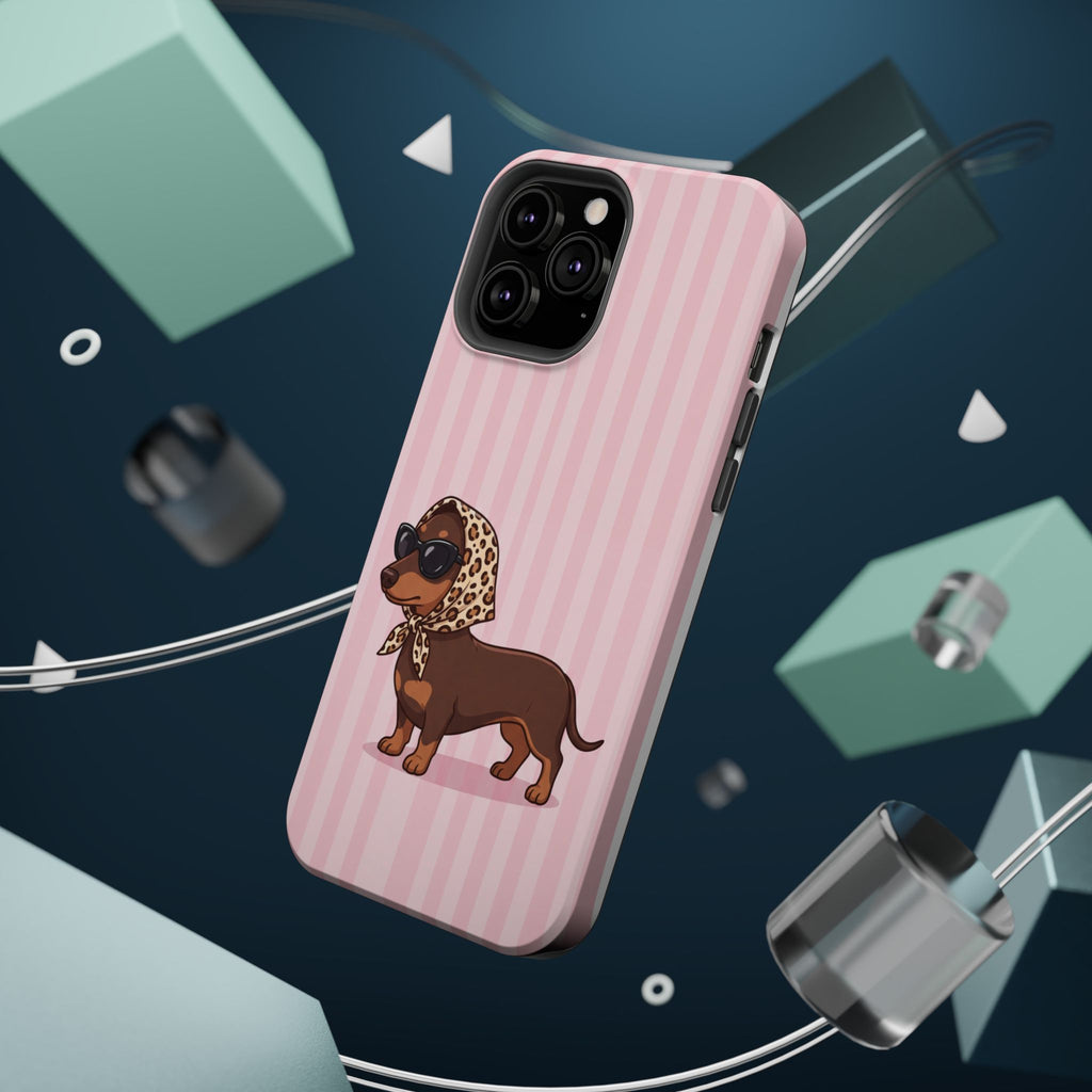 Preppy Dachshund Phone Case — Impact-Resistant Wireless Charging Cover