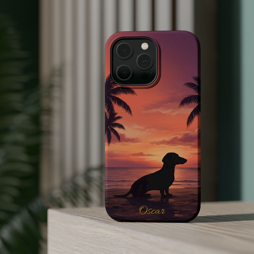 Personalized Dachshund Tropical Beach Sunset Phone Case — Wireless Charging Cover