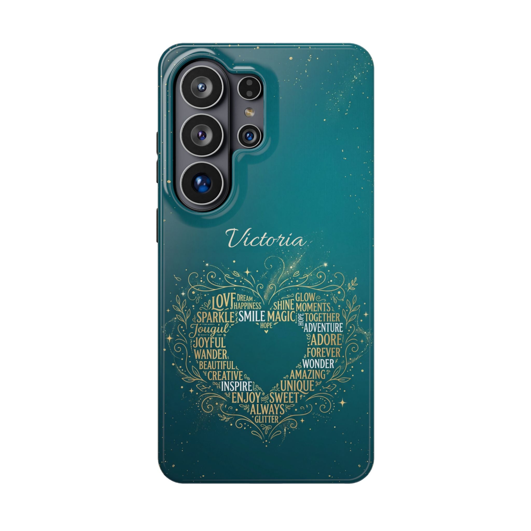Personalized Teacher Heart Word Art Phone Case — Impact-Resistant Wireless Charging Cover