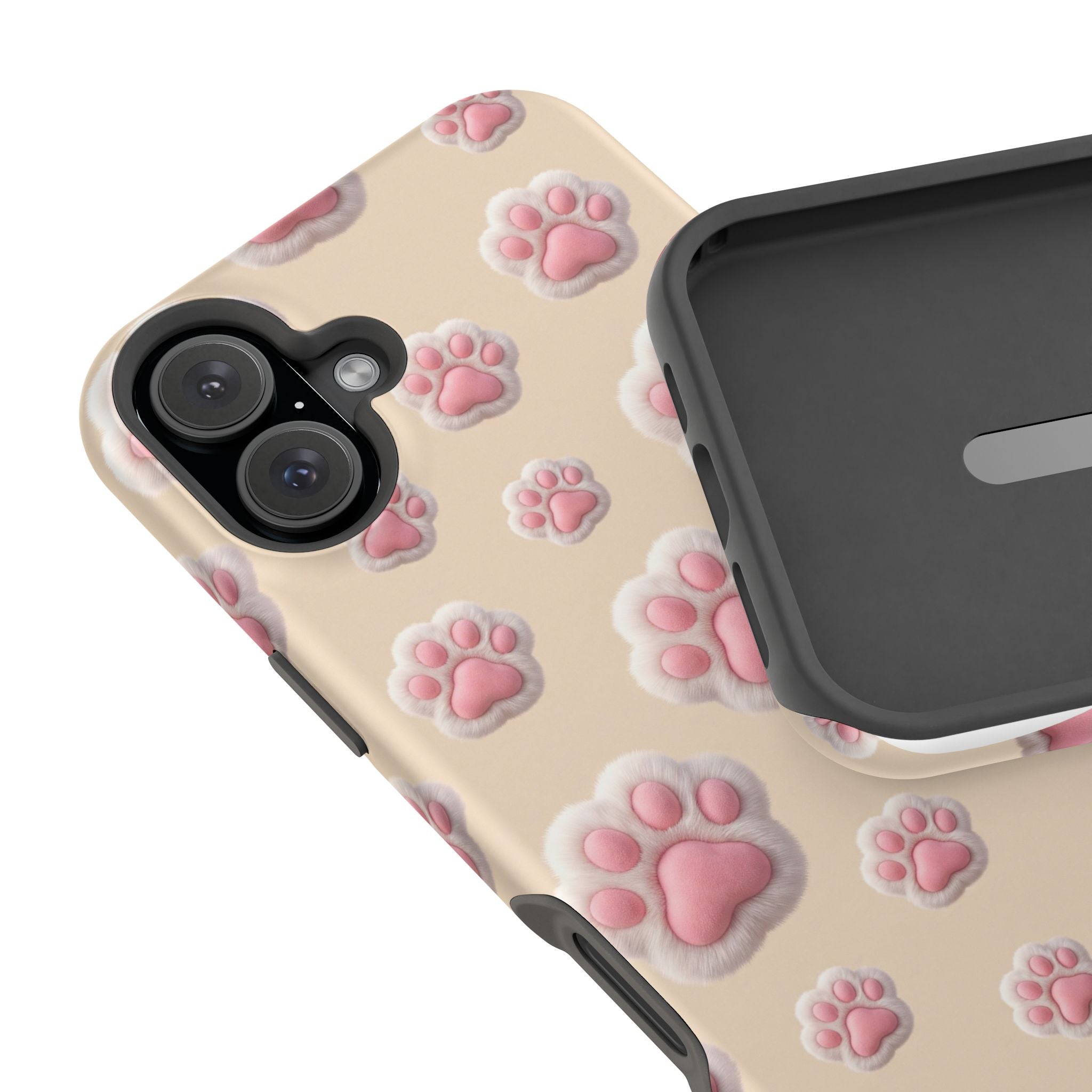 Pink Paw Print Phone Case — Impact-Resistant Wireless Charging Cover