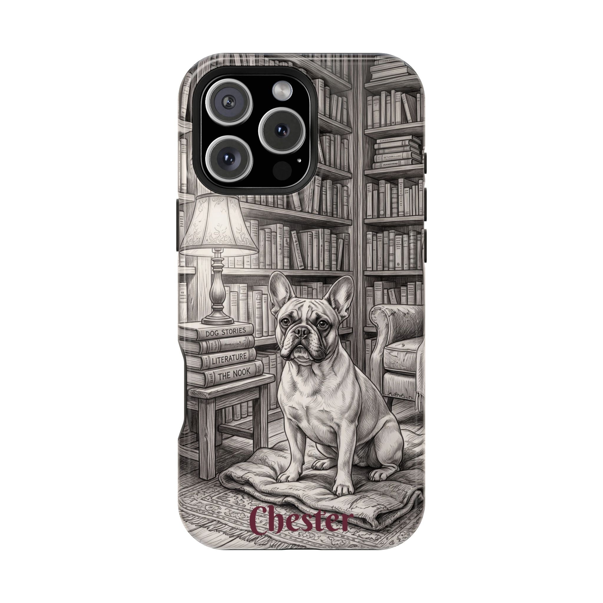 Personalized French Bulldog Library Study Phone Case — Wireless Charging Cover