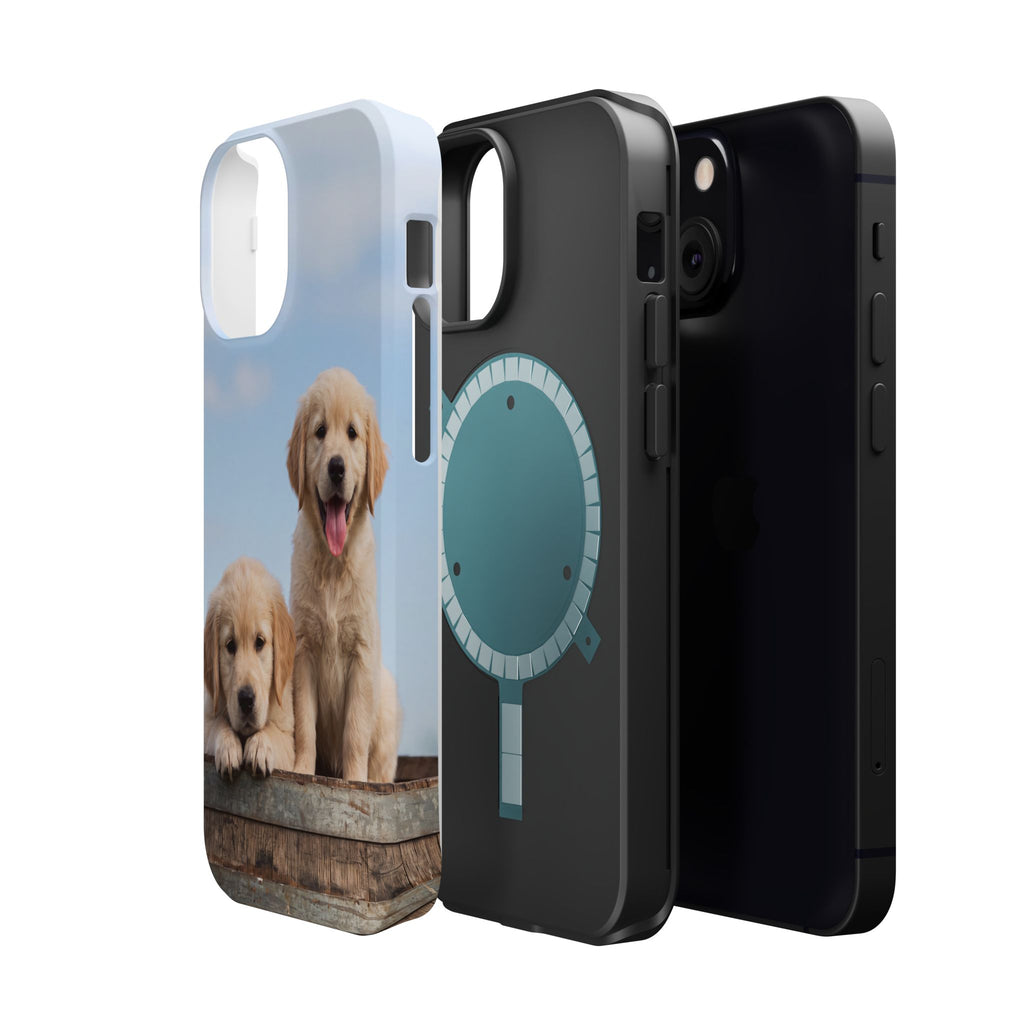 Golden Retriever Puppy Duo Phone Case — Impact-Resistant Wireless Charging Cover