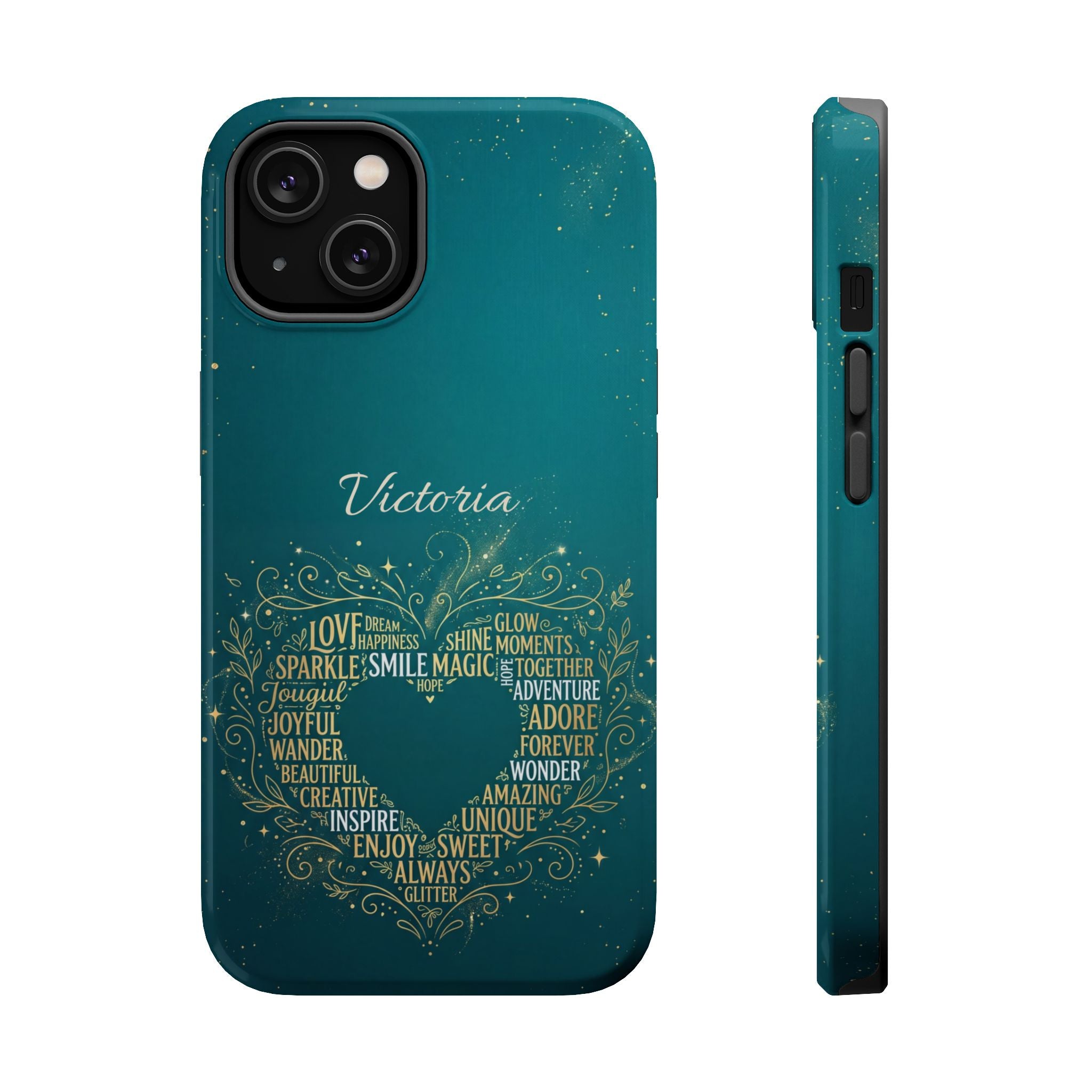 Personalized Teacher Heart Word Art Phone Case — Impact-Resistant Wireless Charging Cover