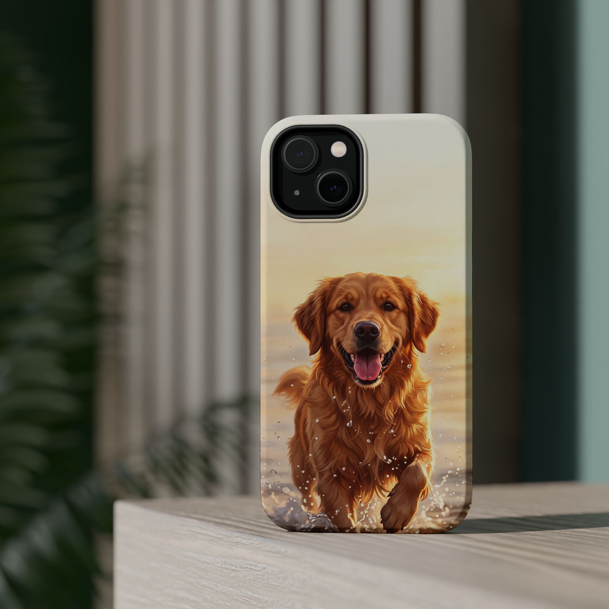Beach Golden Retriever Phone Case — Impact-Resistant Wireless Charging Cover