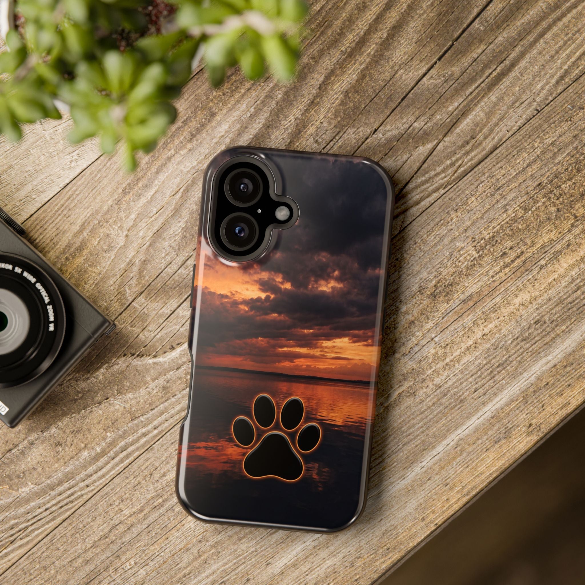 Sunset Paw Print Phone Case — Impact-Resistant Wireless Charging Cover