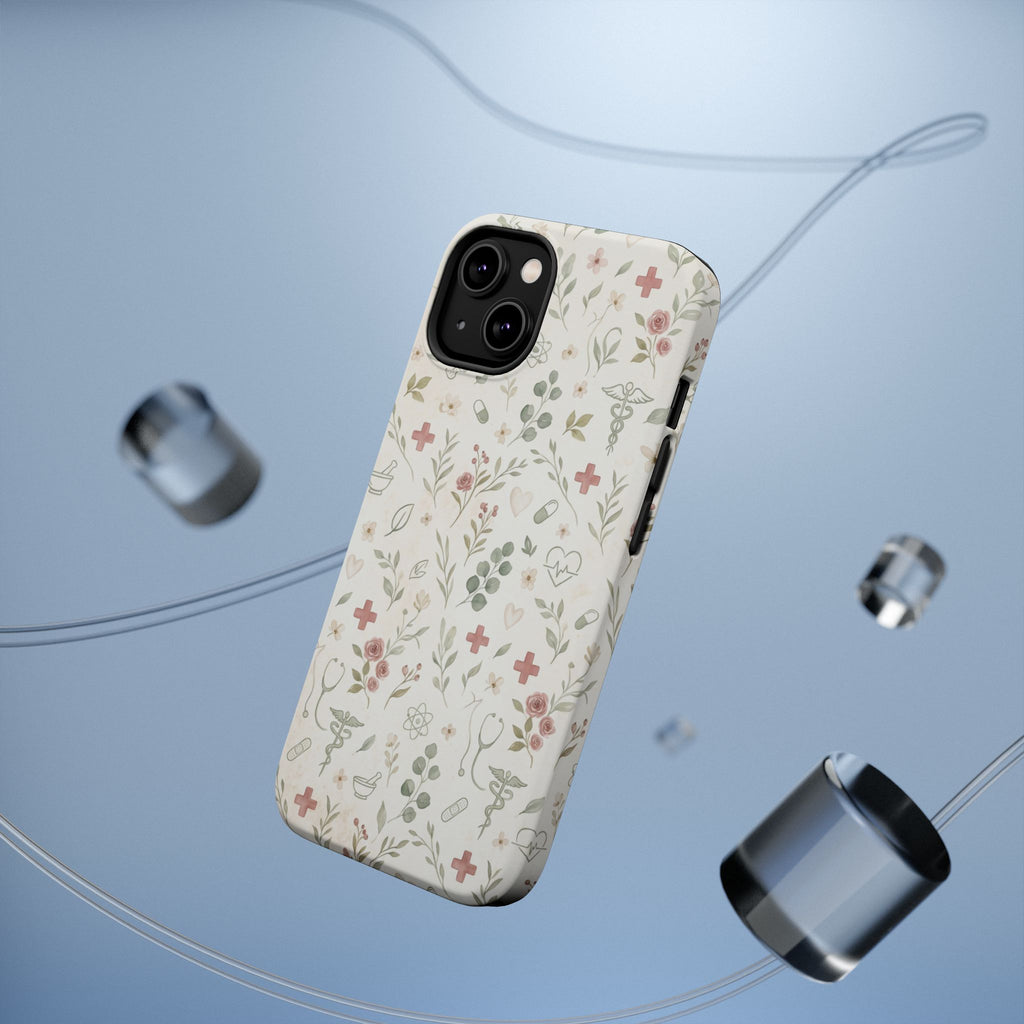Floral Nurse Phone Case — Impact-Resistant Wireless Charging Cover