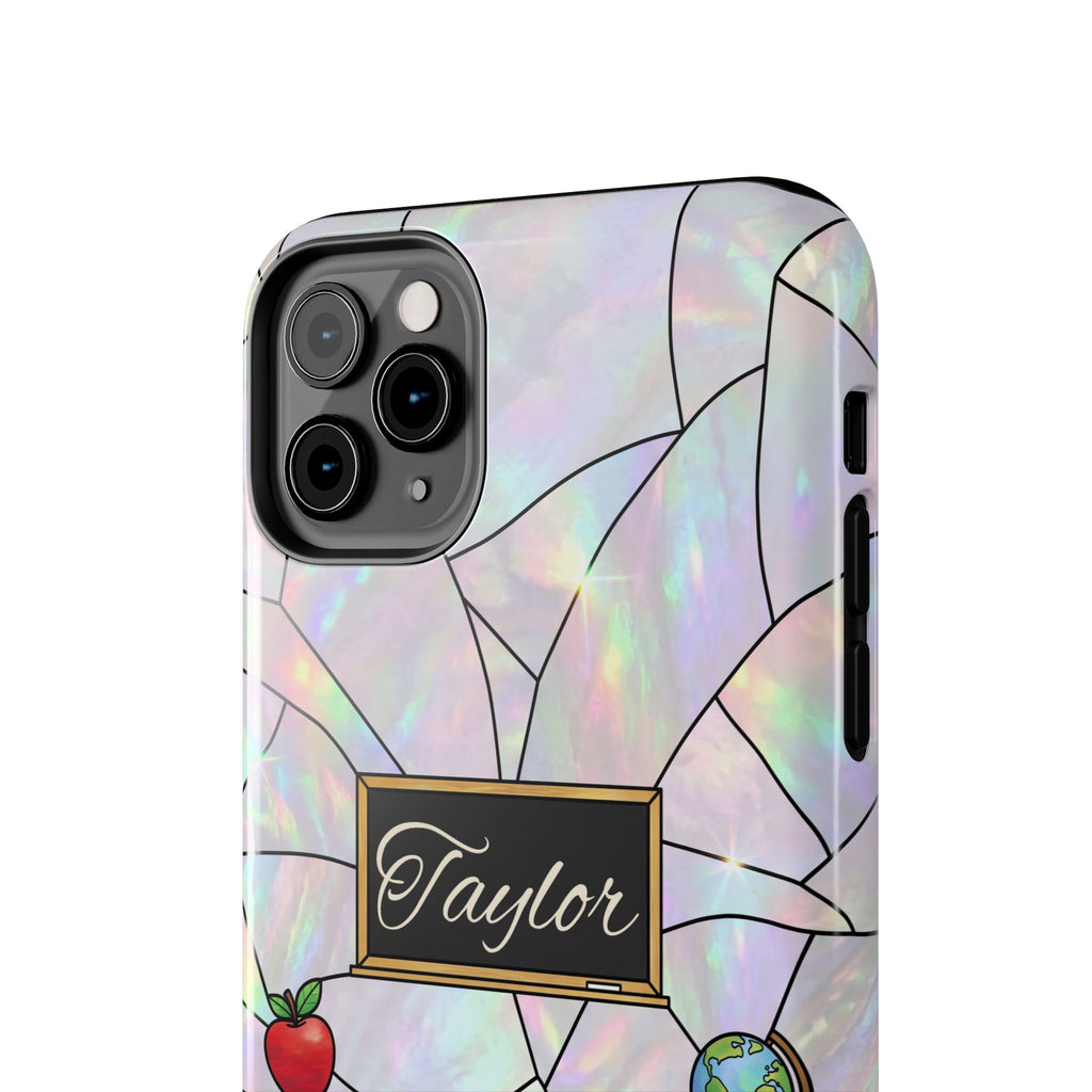 Personalized Teacher Phone Case — Custom Name Stained Glass Classroom Design