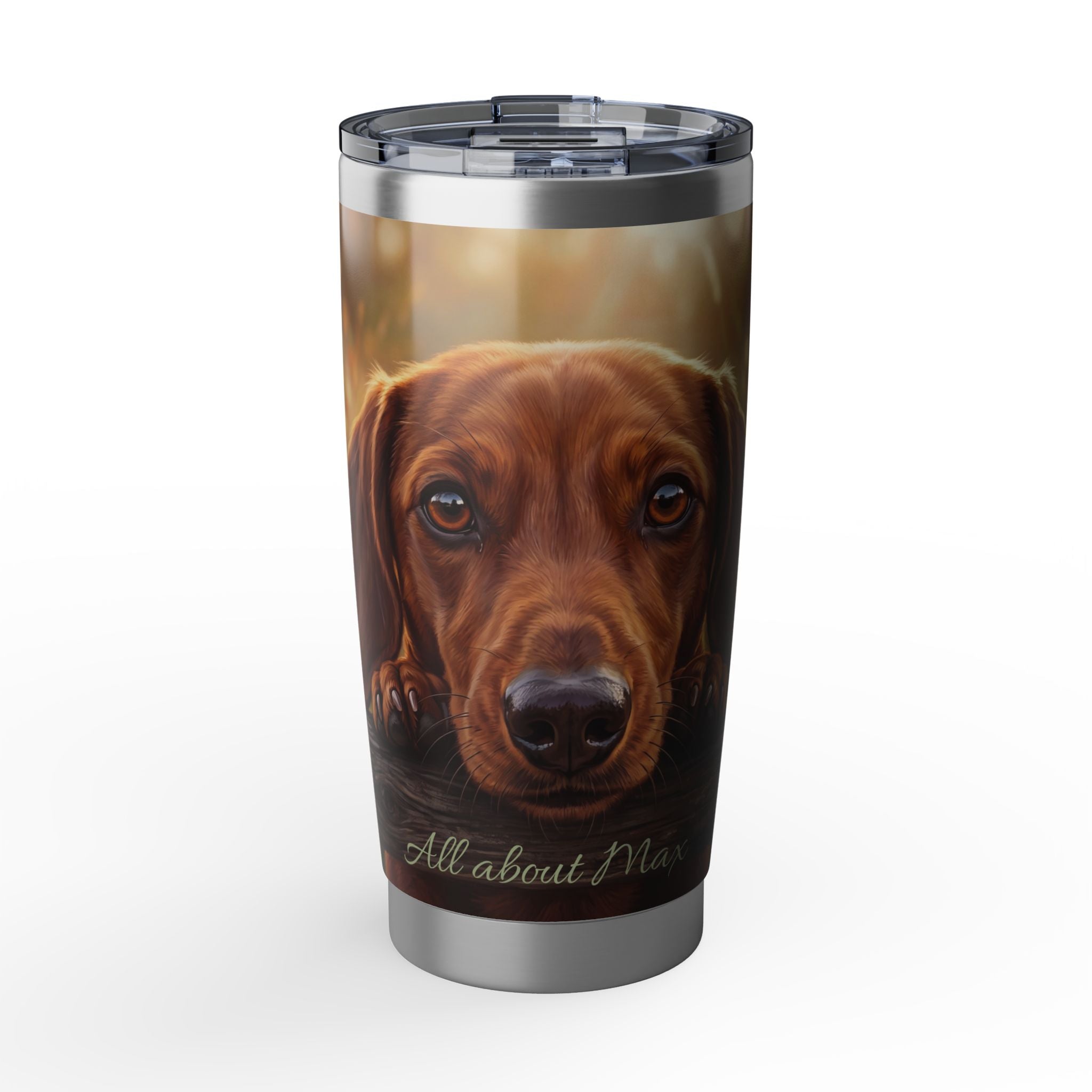 Dachshund Tumbler Personalized – 20 oz Stainless Steel Travel Mug with Custom Name, Golden Meadow Design